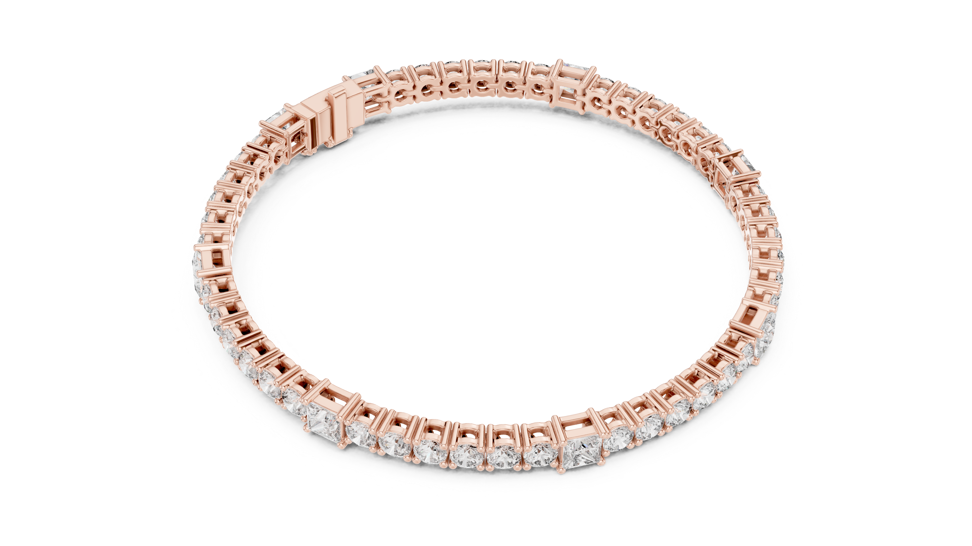Premium Rose Gold Diamond Tennis Bracelet | Round Pear & Princess Cut Stones | Sophisticated Fine Jewelry Look