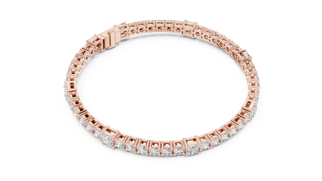 Premium Rose Gold Diamond Tennis Bracelet | Round Pear & Princess Cut Stones | Sophisticated Fine Jewelry Look