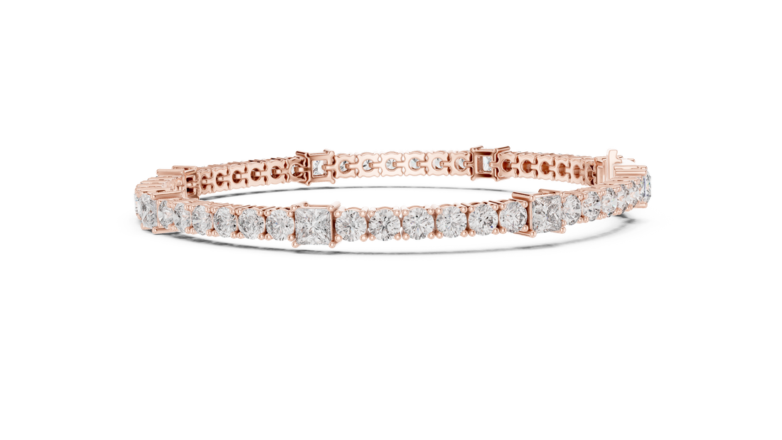 Premium Rose Gold Diamond Tennis Bracelet | Round Pear & Princess Cut Stones | Sophisticated Fine Jewelry Look