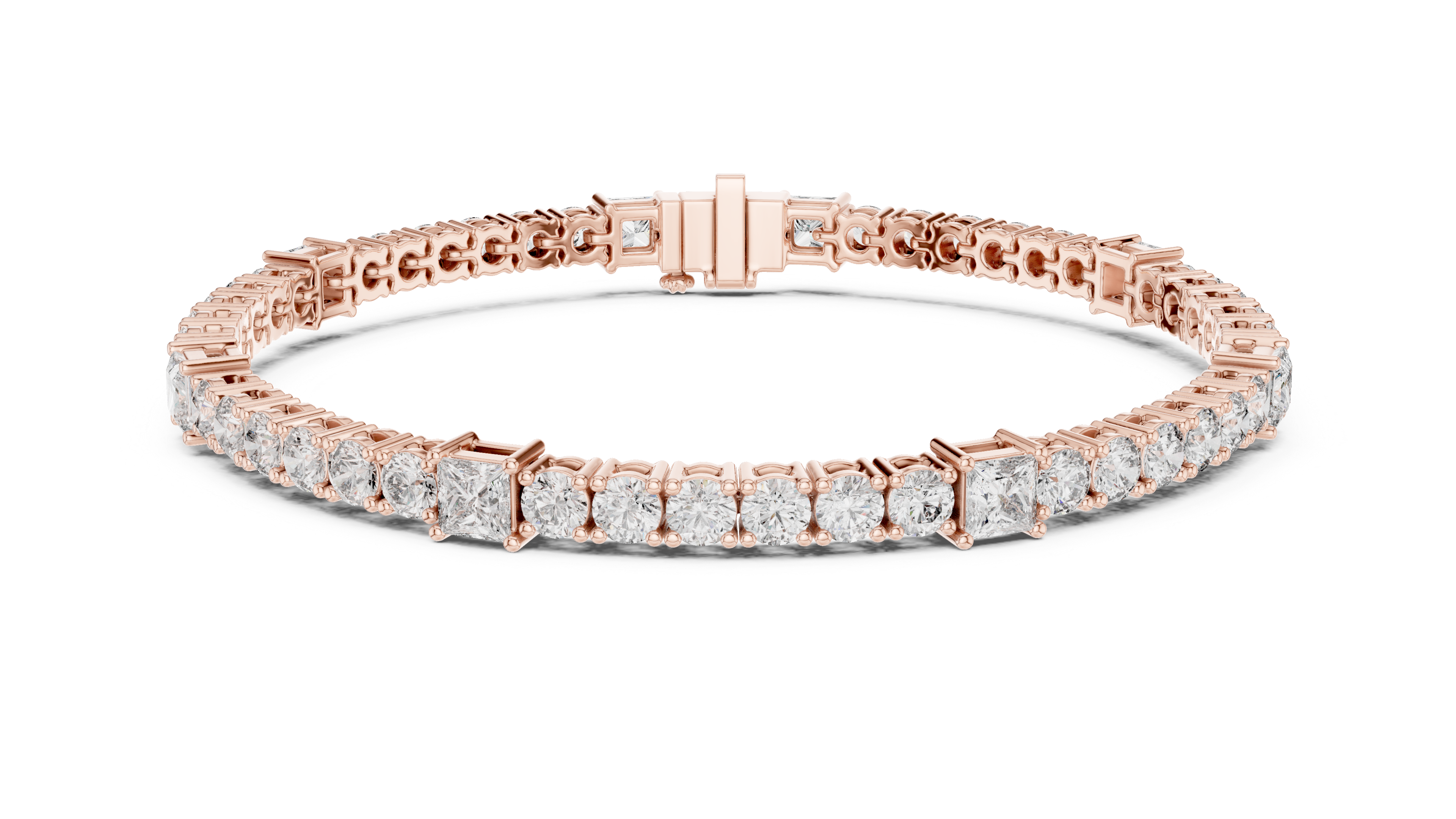 Premium Rose Gold Diamond Tennis Bracelet | Round Pear & Princess Cut Stones | Sophisticated Fine Jewelry Look