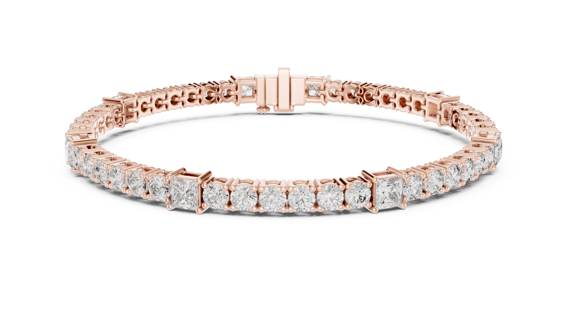 Premium Rose Gold Diamond Tennis Bracelet | Round Pear & Princess Cut Stones | Sophisticated Fine Jewelry Look