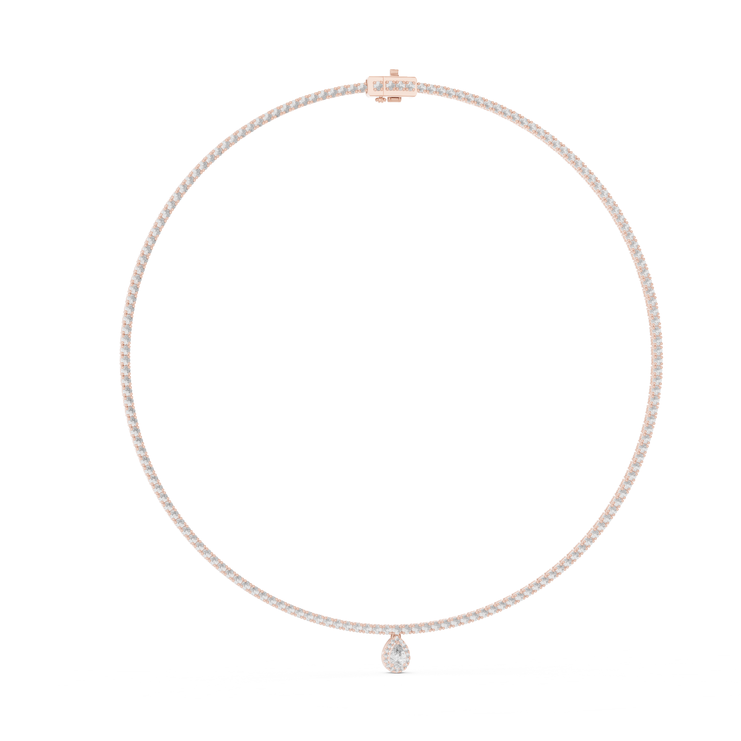Women’s Luxury Tennis Necklace with Pear Cut Dangling Diamond Pendant Rose Gold Jewelry Gift