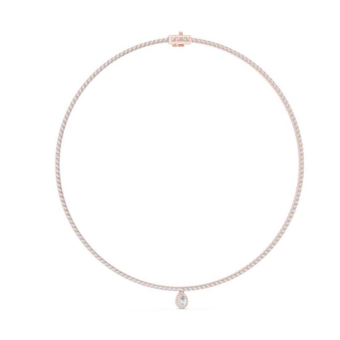 Women’s Luxury Tennis Necklace with Pear Cut Dangling Diamond Pendant Rose Gold Jewelry Gift