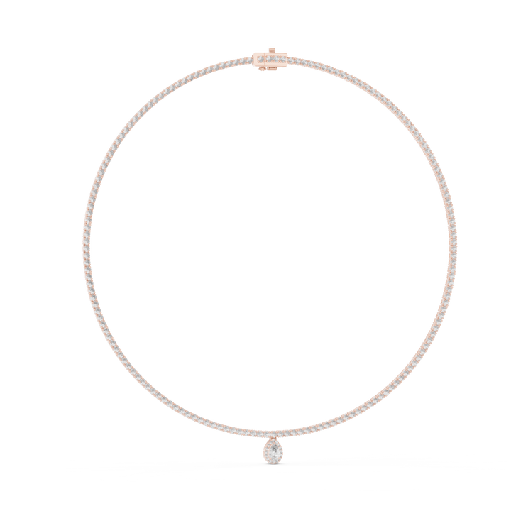 Women’s Luxury Tennis Necklace with Pear Cut Dangling Diamond Pendant Rose Gold Jewelry Gift