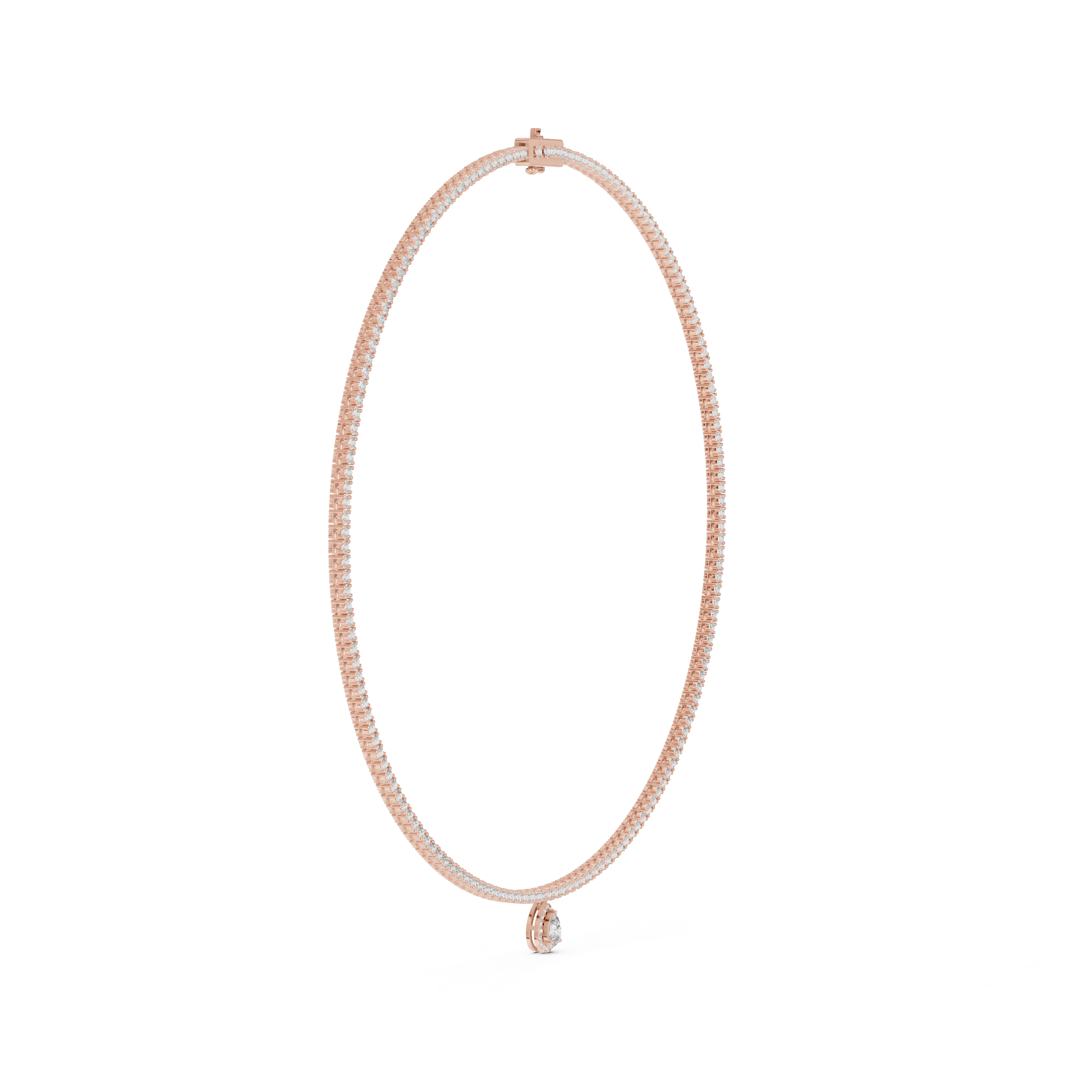 Women’s Luxury Tennis Necklace with Pear Cut Dangling Diamond Pendant Rose Gold Jewelry Gift