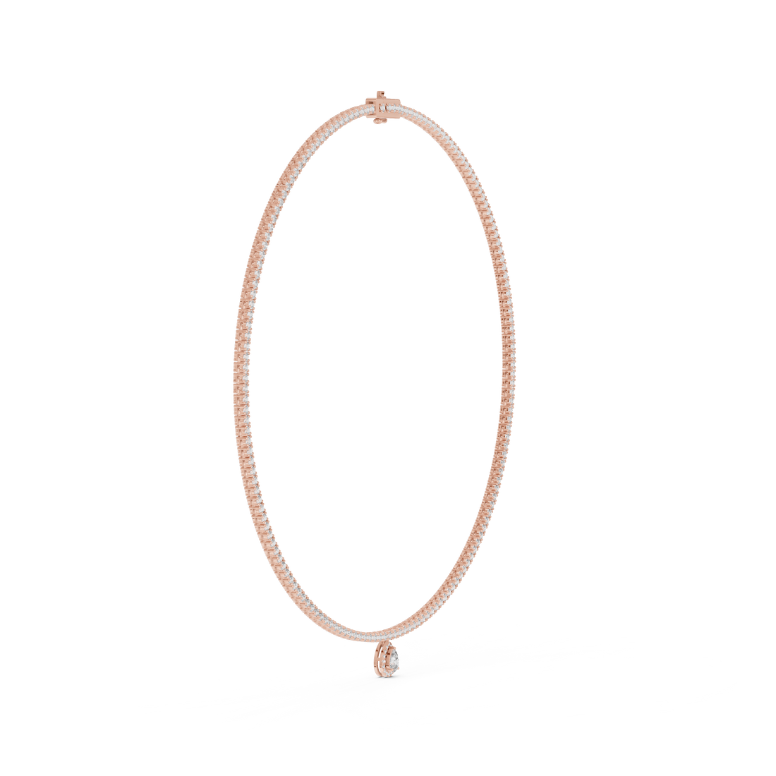 Women’s Luxury Tennis Necklace with Pear Cut Dangling Diamond Pendant Rose Gold Jewelry Gift