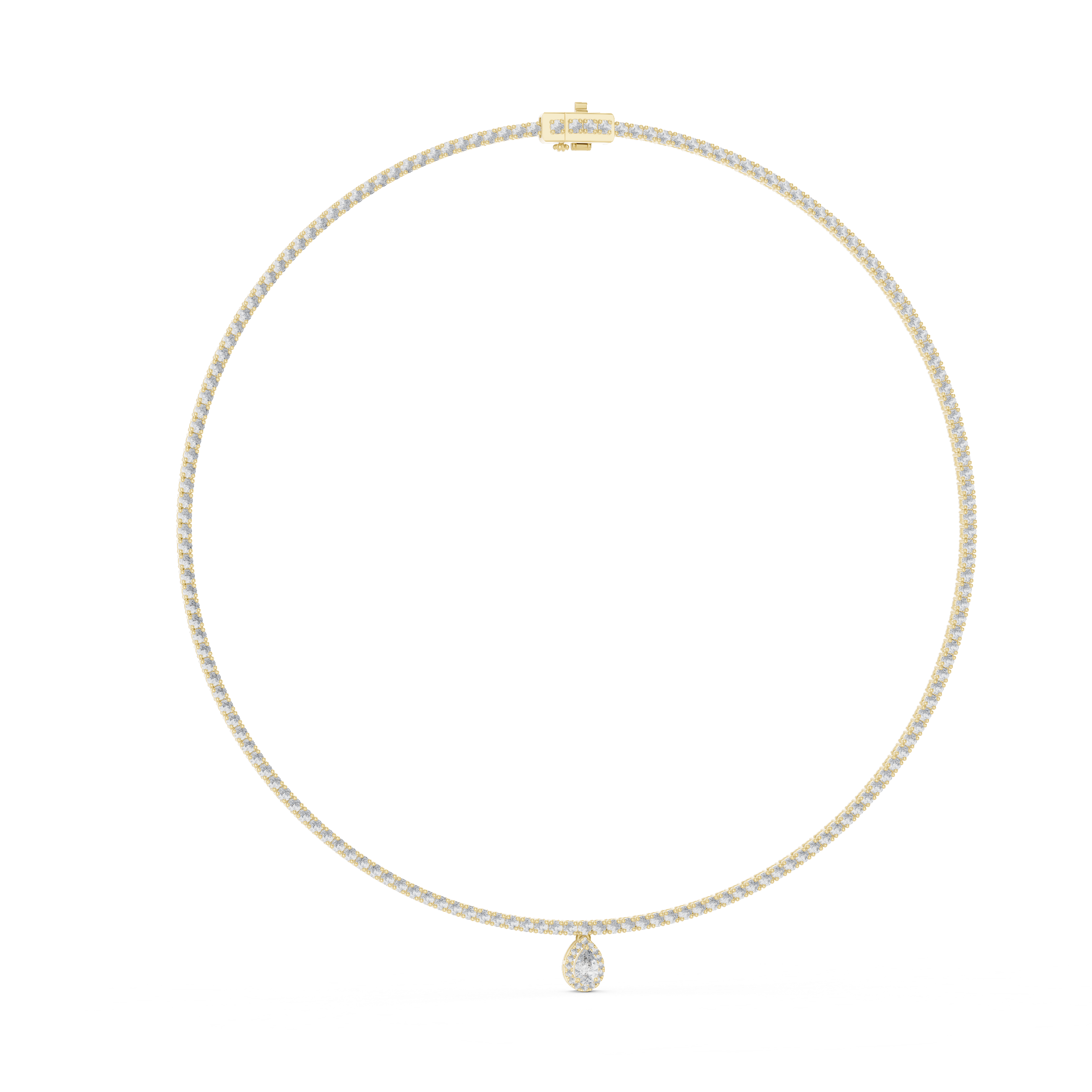 Women’s Luxury Tennis Necklace with Pear Cut Dangling Diamond Pendant Rose Gold Jewelry Gift