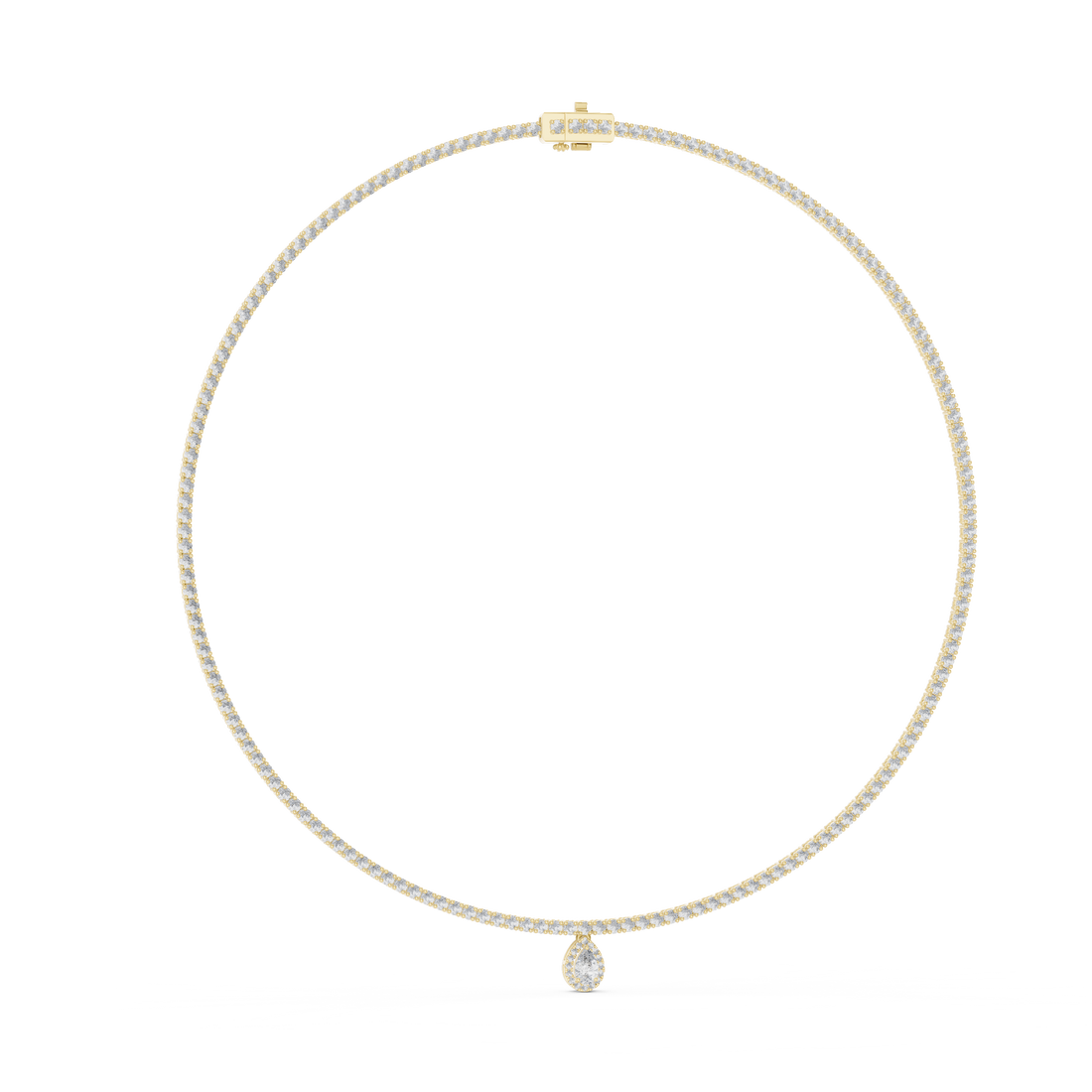 Women’s Luxury Tennis Necklace with Pear Cut Dangling Diamond Pendant Rose Gold Jewelry Gift