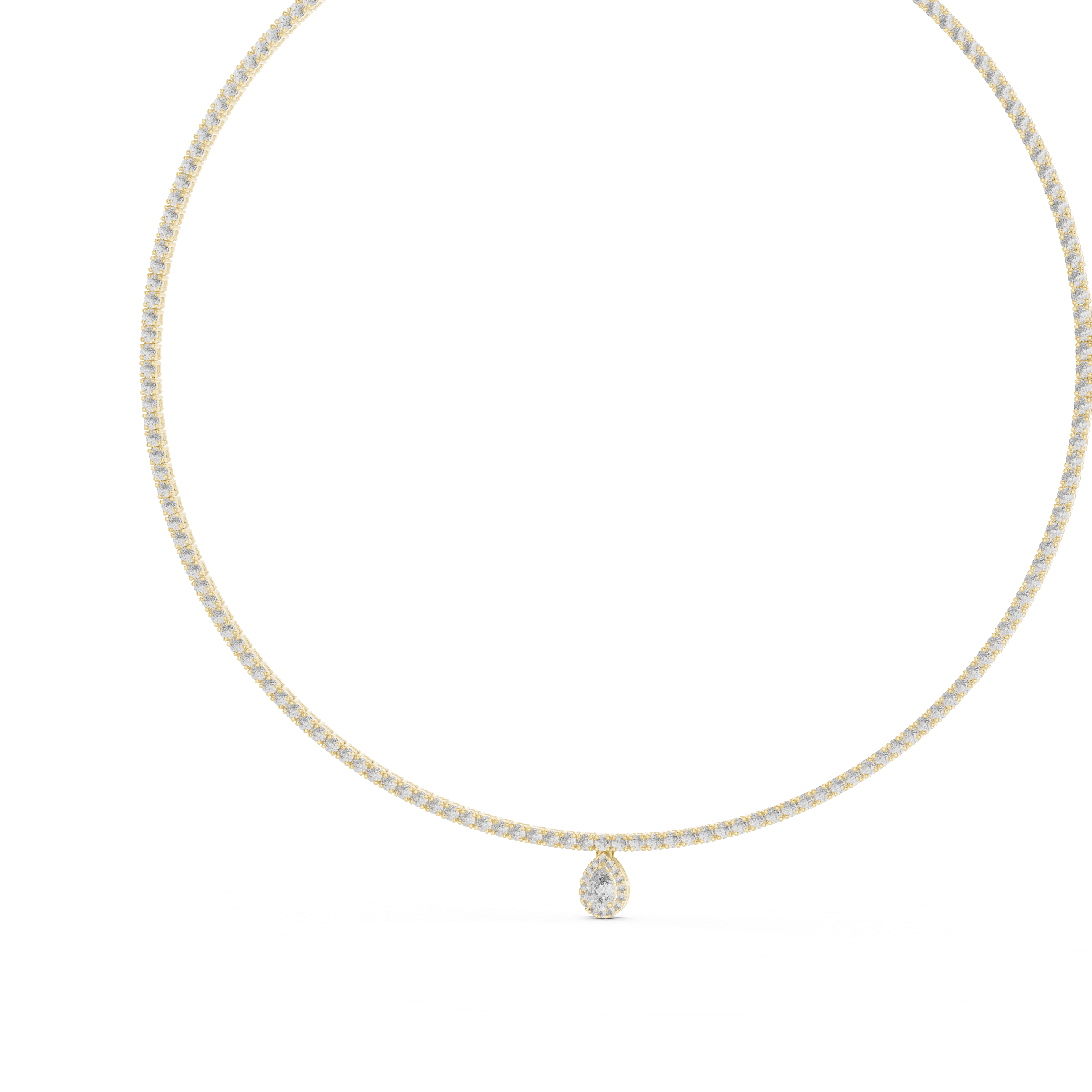 Women’s Luxury Tennis Necklace with Pear Cut Dangling Diamond Pendant Rose Gold Jewelry Gift