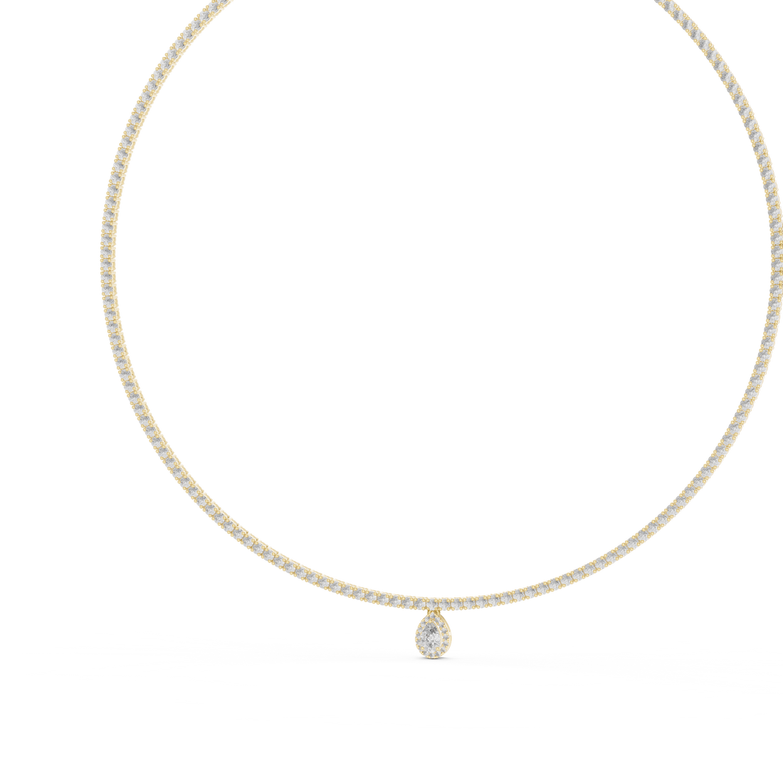 Women’s Luxury Tennis Necklace with Pear Cut Dangling Diamond Pendant Rose Gold Jewelry Gift