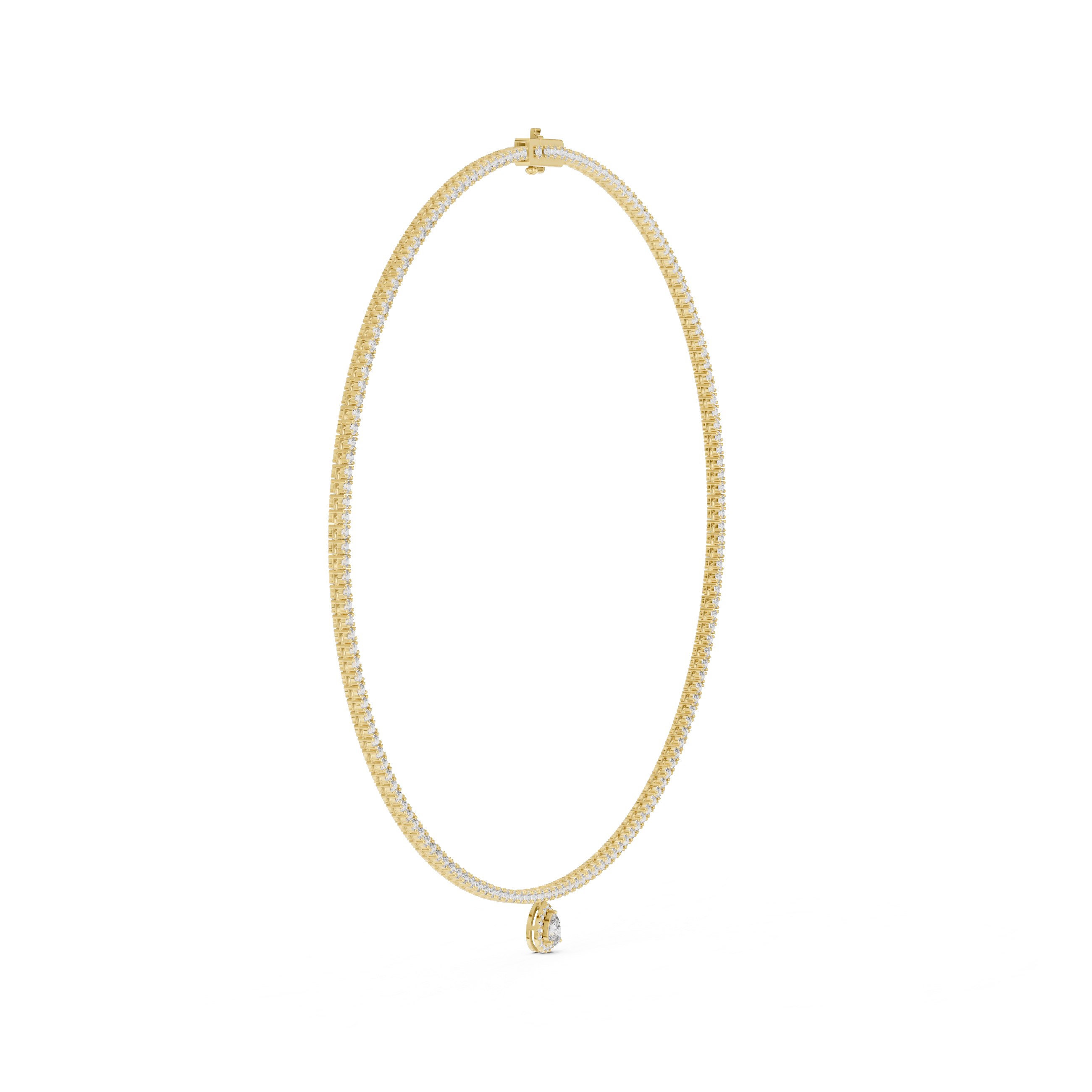 Women’s Luxury Tennis Necklace with Pear Cut Dangling Diamond Pendant Rose Gold Jewelry Gift