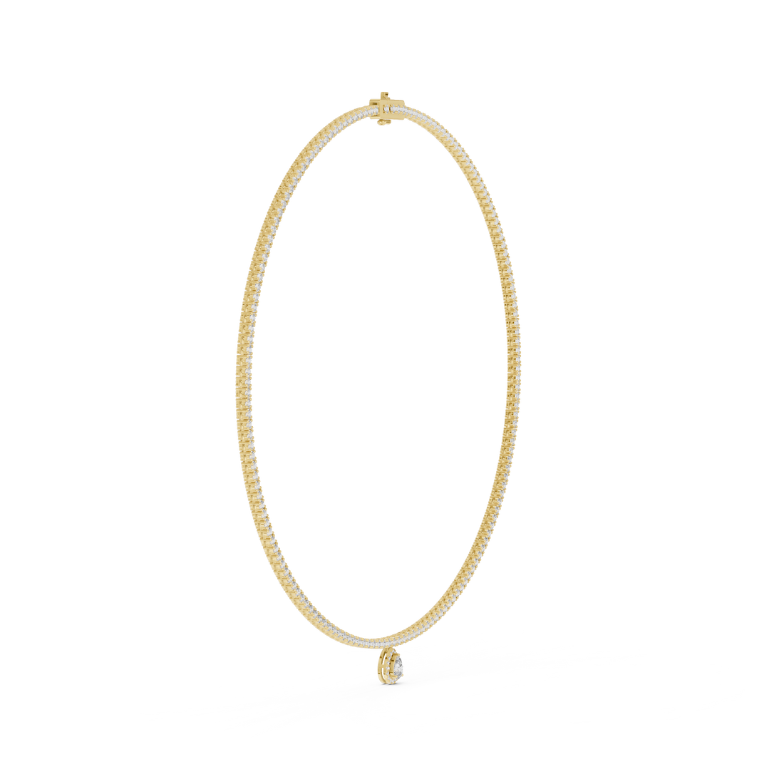 Women’s Luxury Tennis Necklace with Pear Cut Dangling Diamond Pendant Rose Gold Jewelry Gift