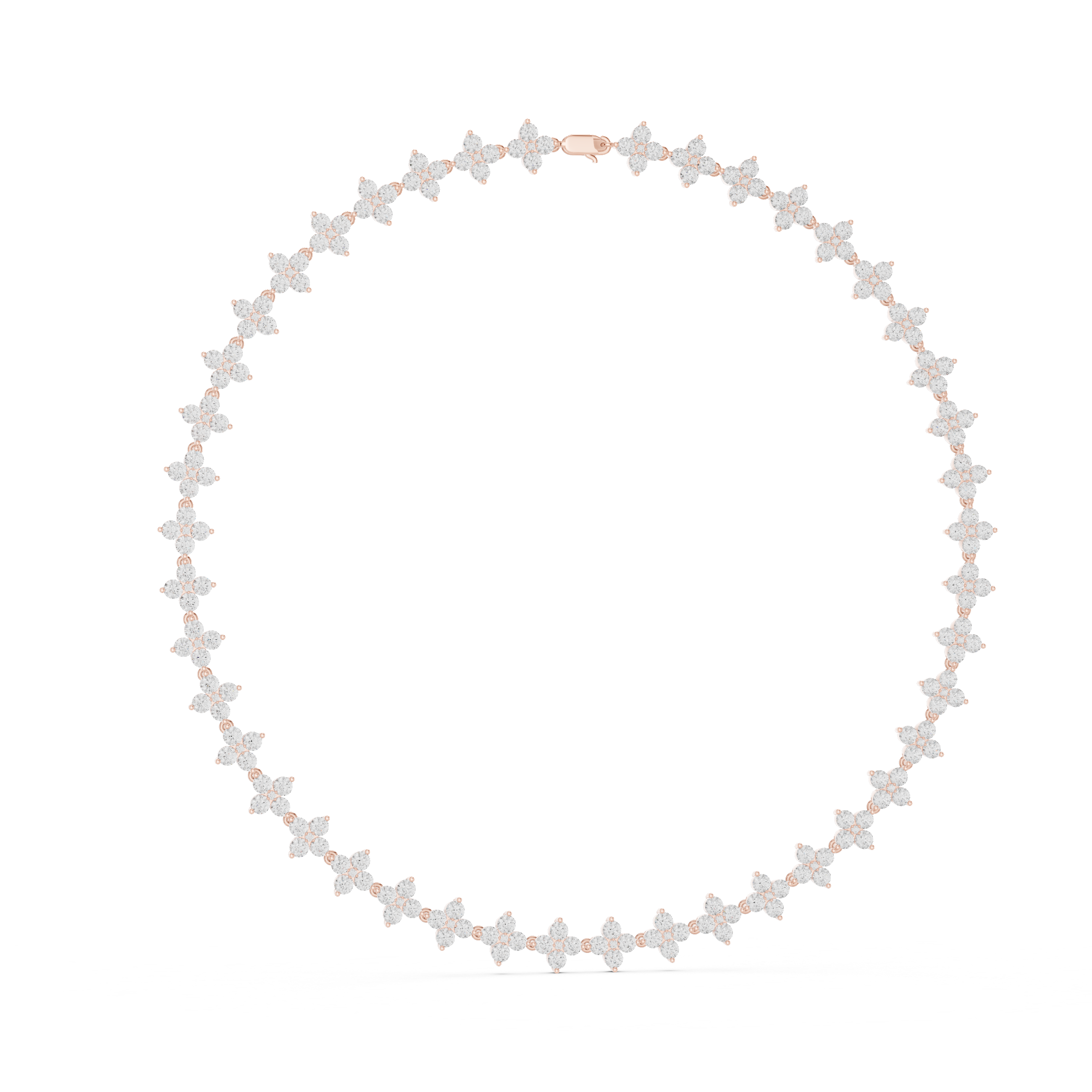 Fine White Gold Tennis Necklace with Round Diamond Floral Modern Luxury Necklace for Women