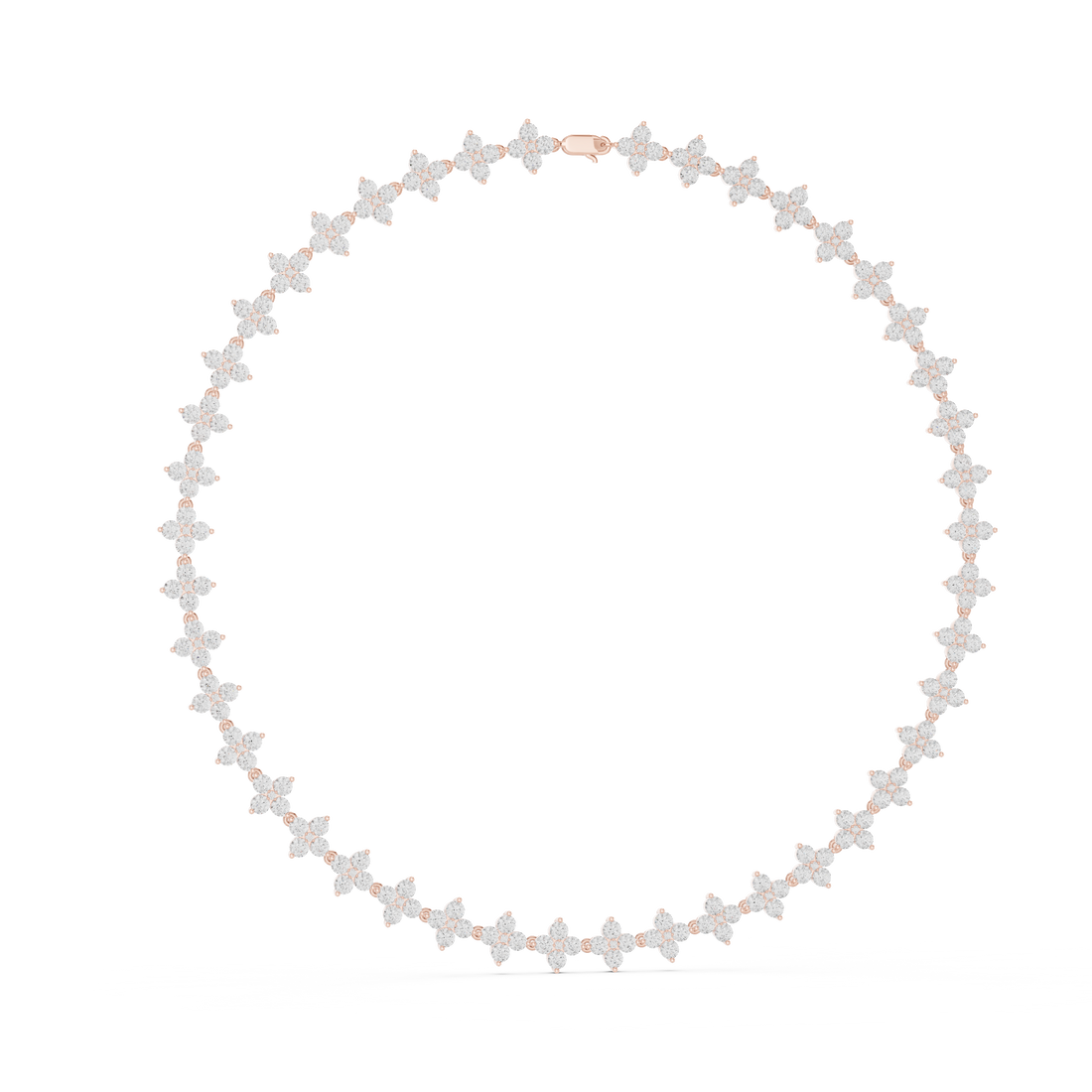 Fine White Gold Tennis Necklace with Round Diamond Floral Modern Luxury Necklace for Women