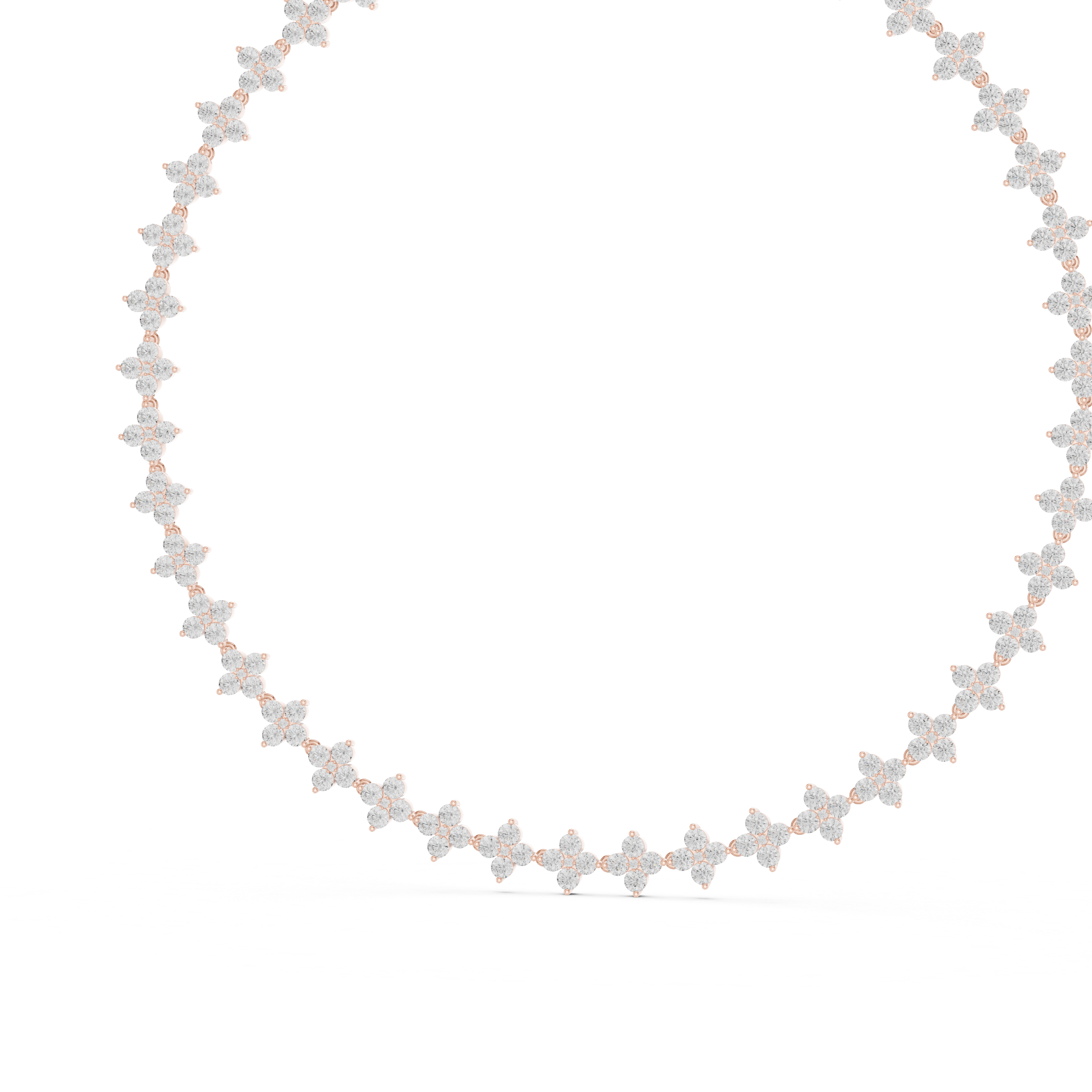 Fine White Gold Tennis Necklace with Round Diamond Floral Modern Luxury Necklace for Women