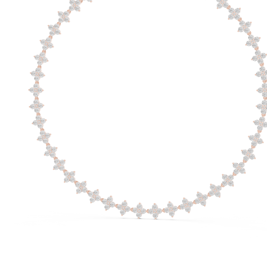 Fine White Gold Tennis Necklace with Round Diamond Floral Modern Luxury Necklace for Women
