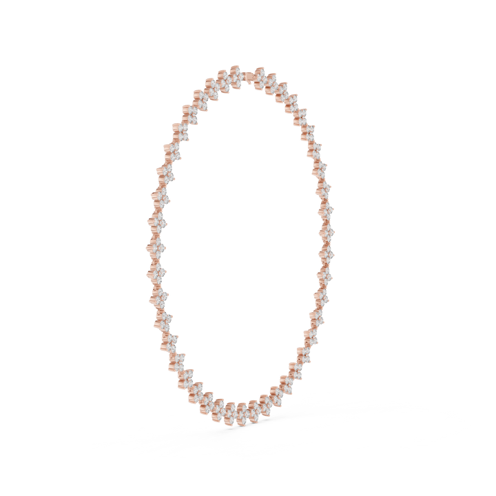 Fine White Gold Tennis Necklace with Round Diamond Floral Modern Luxury Necklace for Women