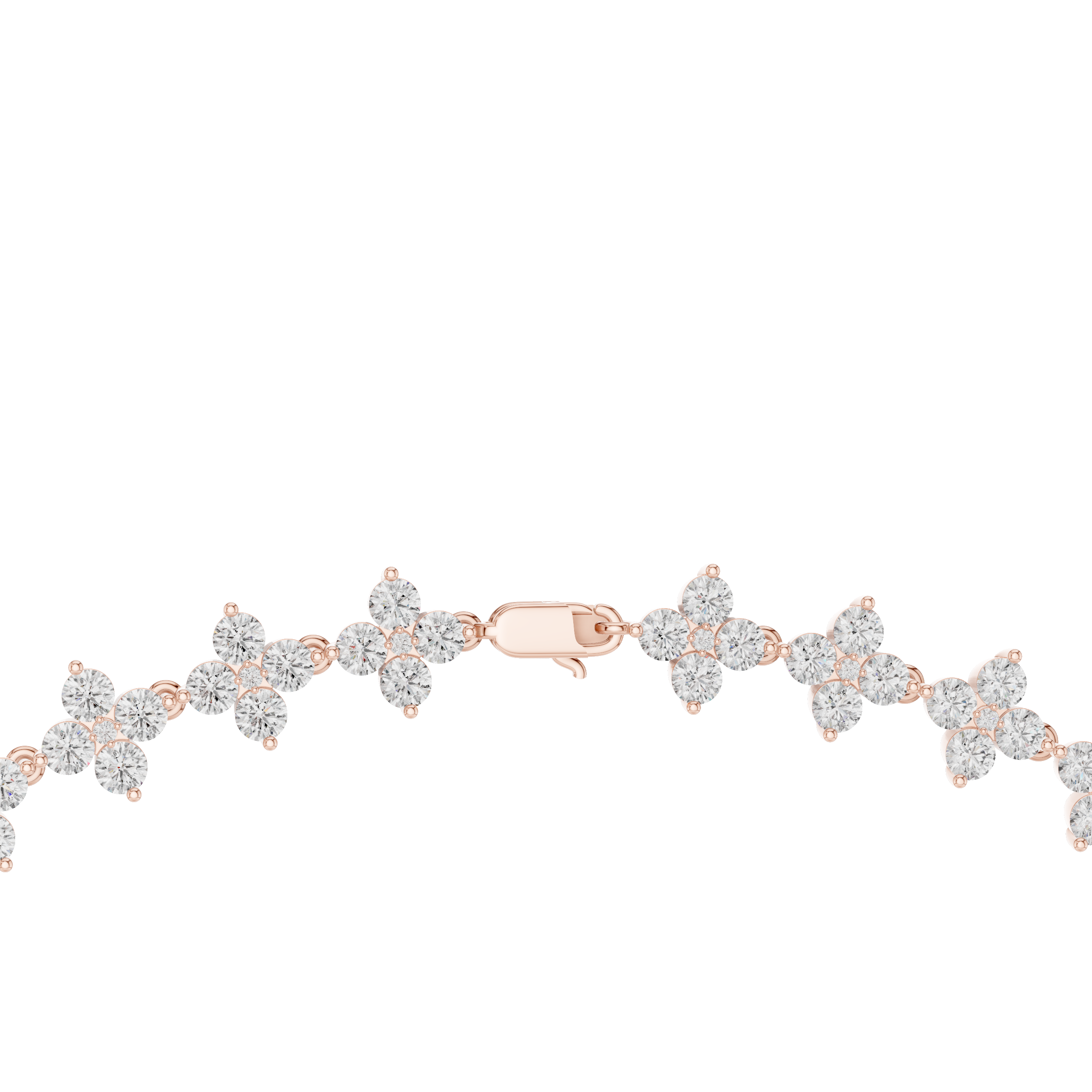 Fine White Gold Tennis Necklace with Round Diamond Floral Modern Luxury Necklace for Women