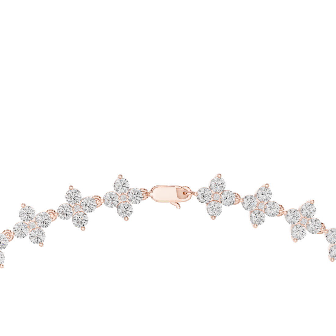 Fine White Gold Tennis Necklace with Round Diamond Floral Modern Luxury Necklace for Women