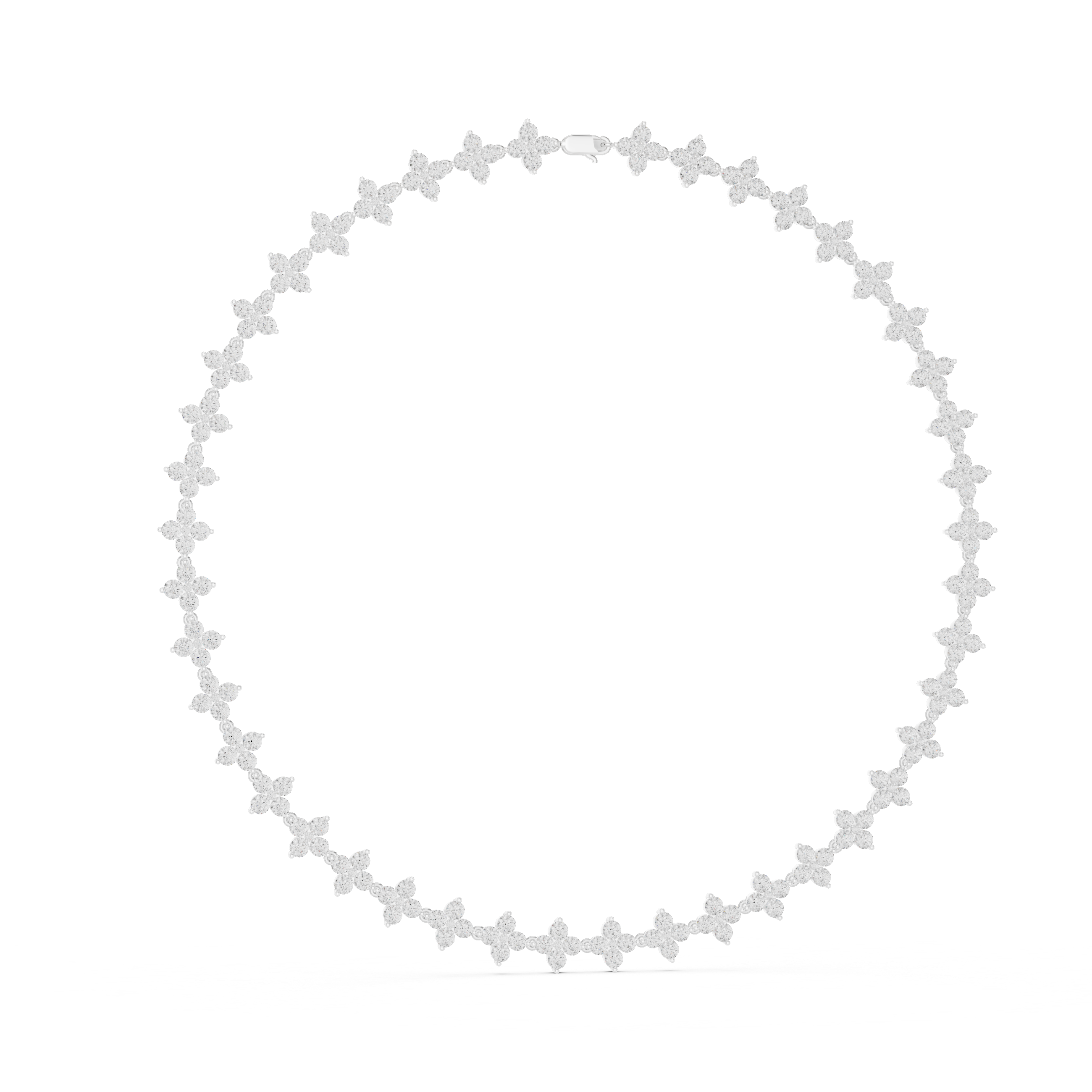 Fine White Gold Tennis Necklace with Round Diamond Floral Modern Luxury Necklace for Women