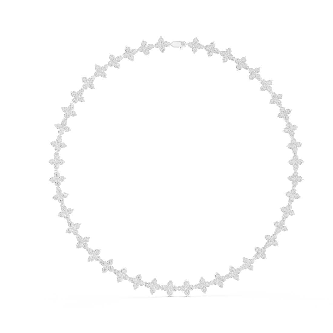 Fine White Gold Tennis Necklace with Round Diamond Floral Modern Luxury Necklace for Women