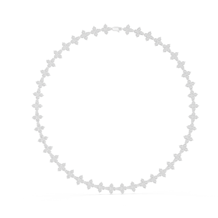 Fine White Gold Tennis Necklace with Round Diamond Floral Modern Luxury Necklace for Women