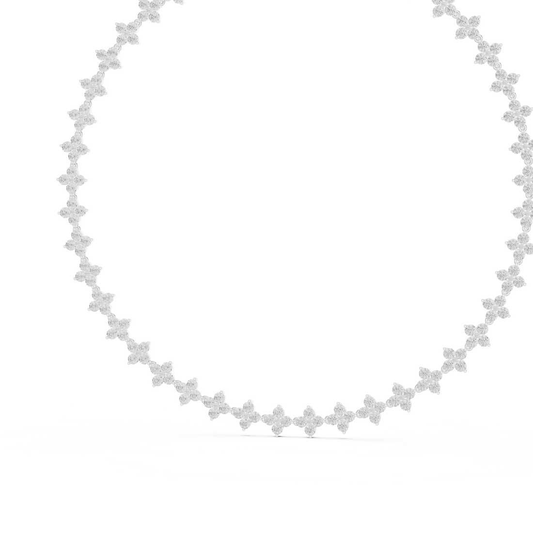 Fine White Gold Tennis Necklace with Round Diamond Floral Modern Luxury Necklace for Women