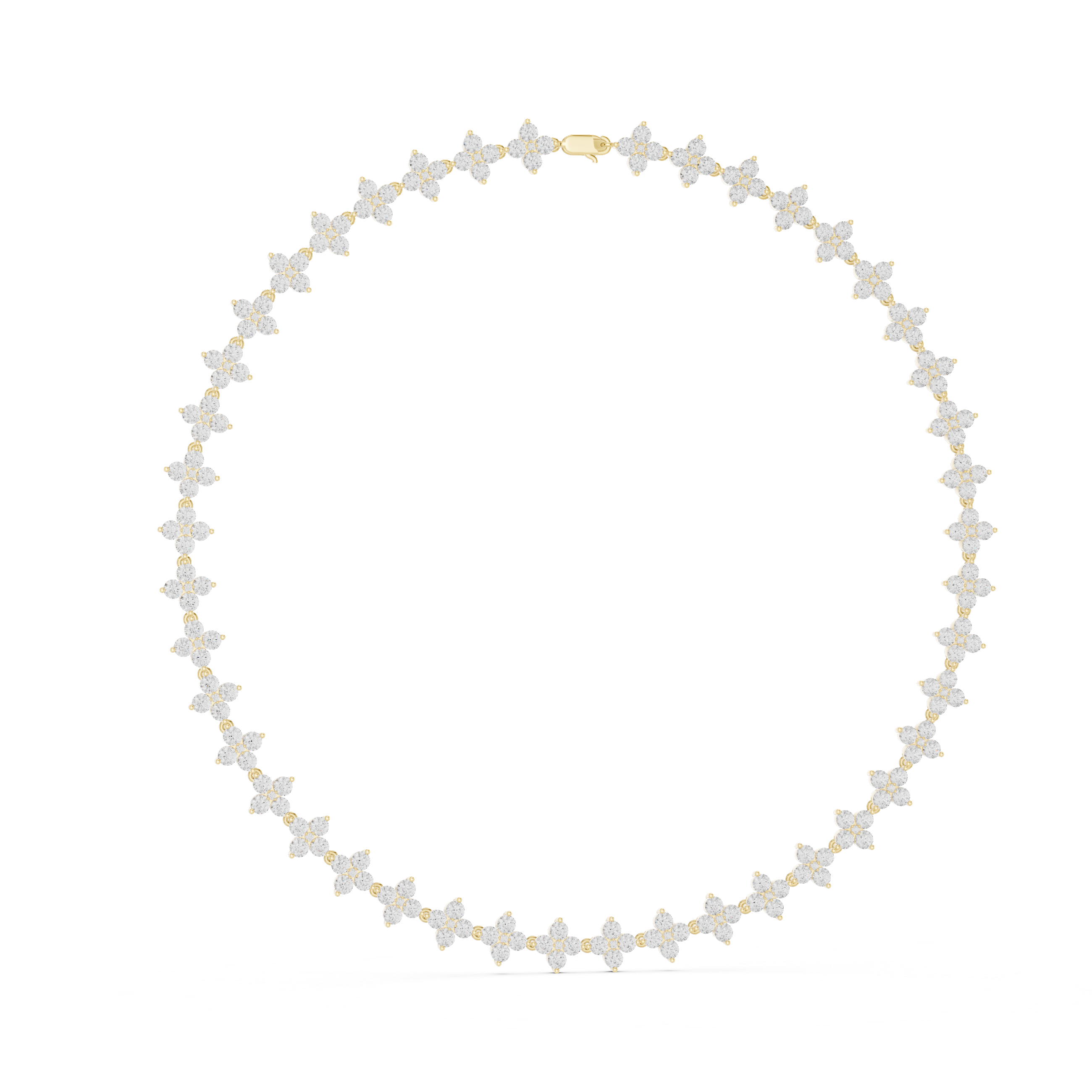 Fine White Gold Tennis Necklace with Round Diamond Floral Modern Luxury Necklace for Women