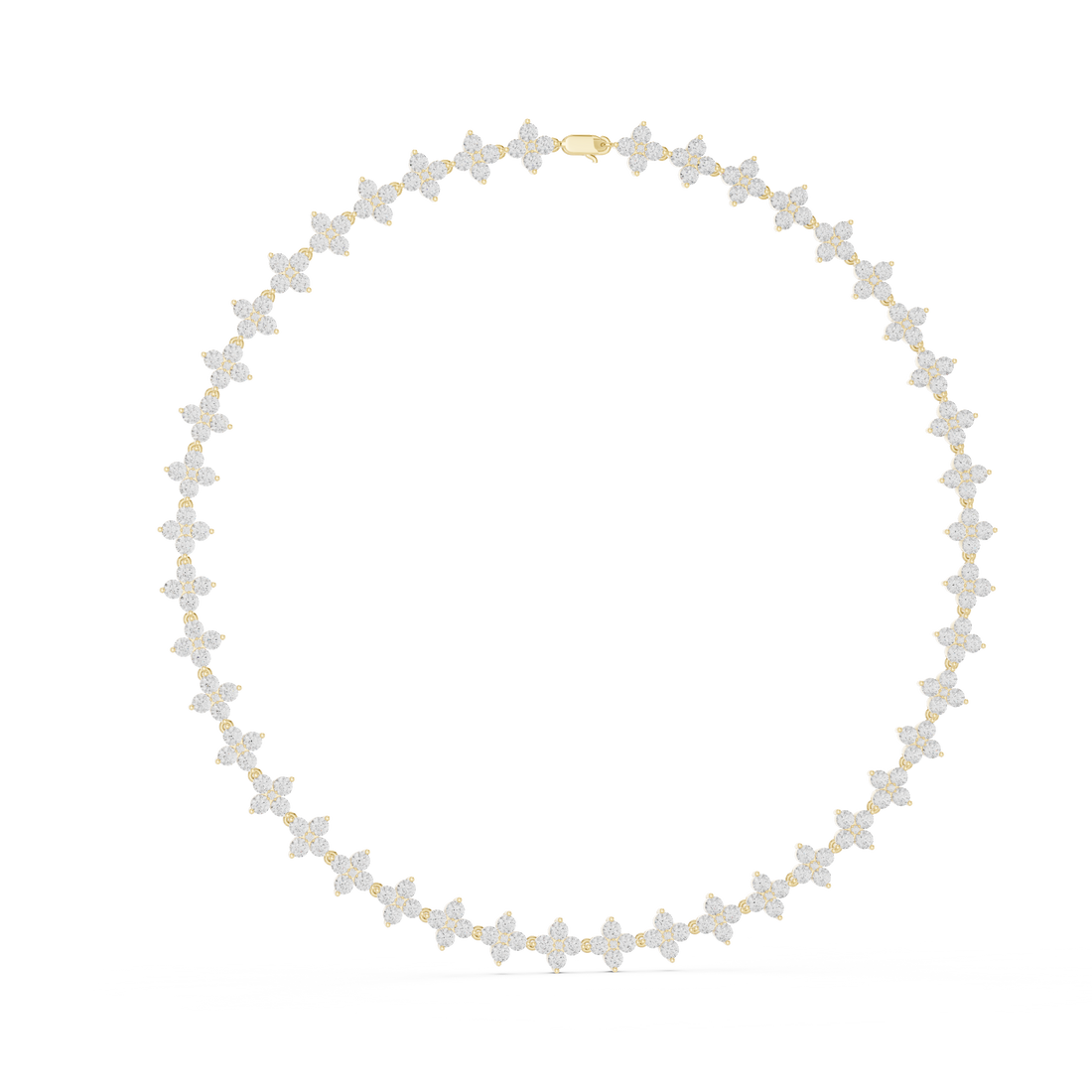 Fine White Gold Tennis Necklace with Round Diamond Floral Modern Luxury Necklace for Women