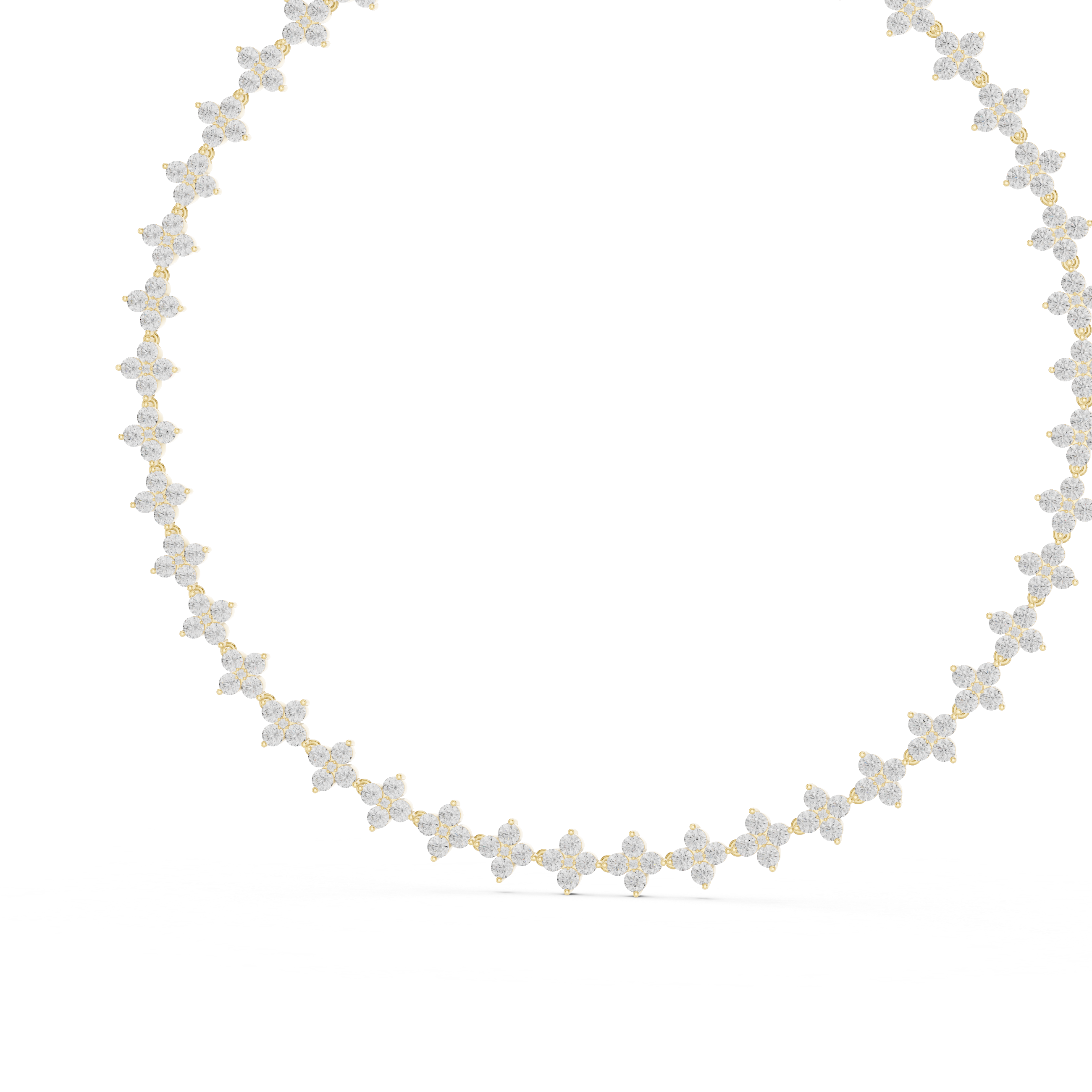 Fine White Gold Tennis Necklace with Round Diamond Floral Modern Luxury Necklace for Women