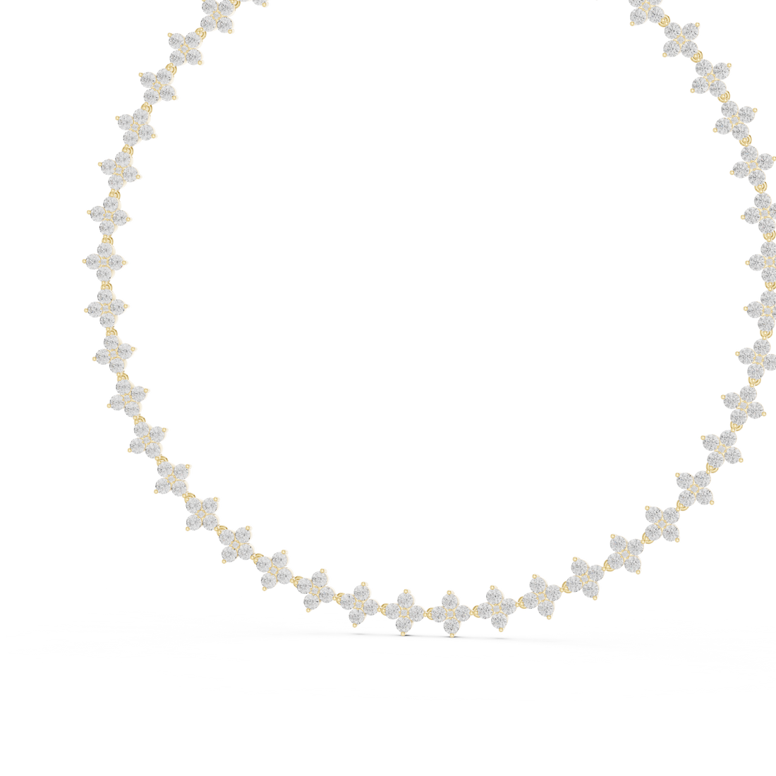 Fine White Gold Tennis Necklace with Round Diamond Floral Modern Luxury Necklace for Women