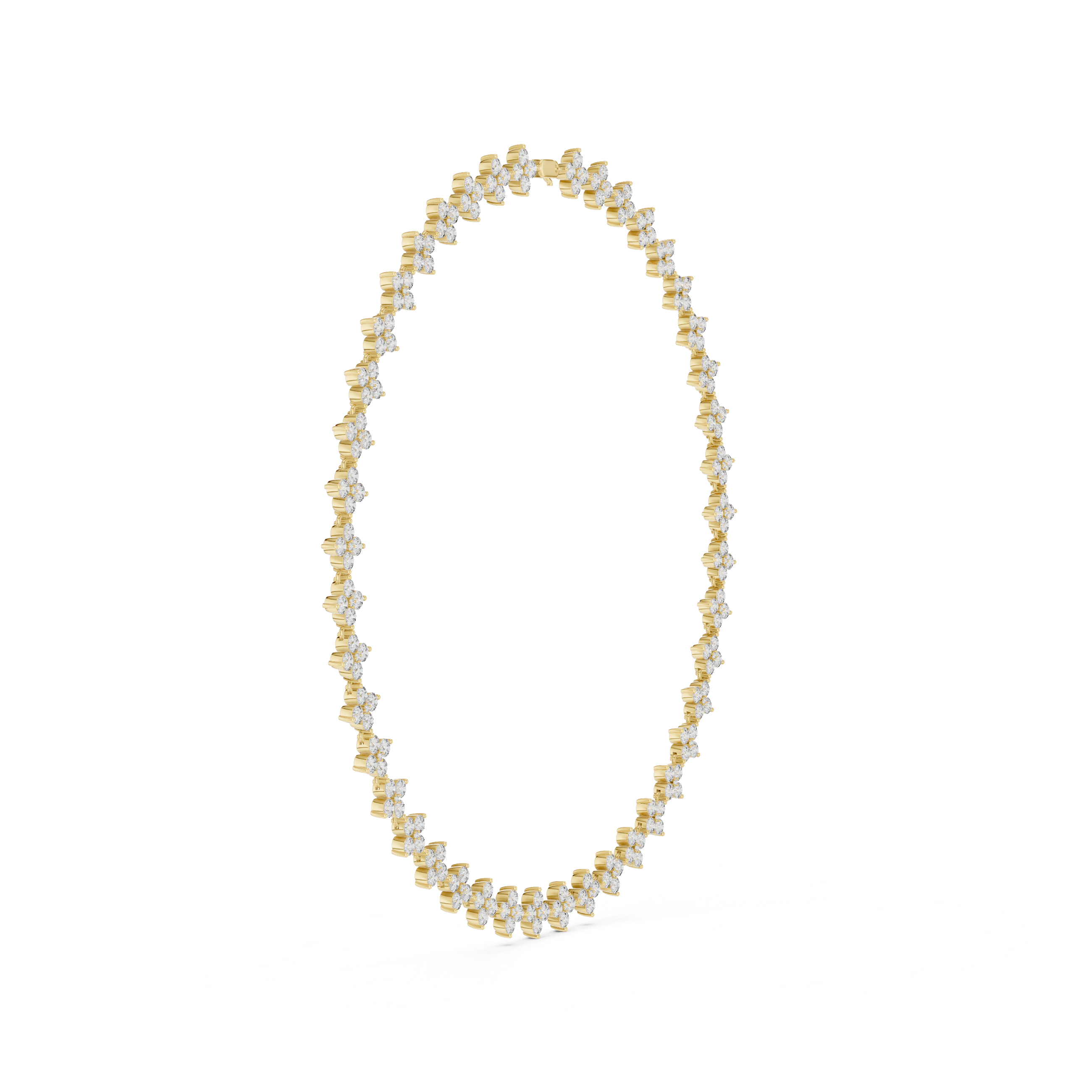 Fine White Gold Tennis Necklace with Round Diamond Floral Modern Luxury Necklace for Women