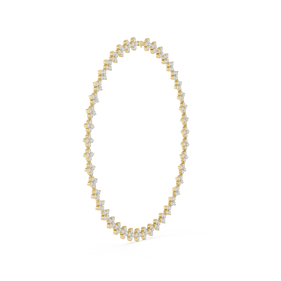 Fine White Gold Tennis Necklace with Round Diamond Floral Modern Luxury Necklace for Women