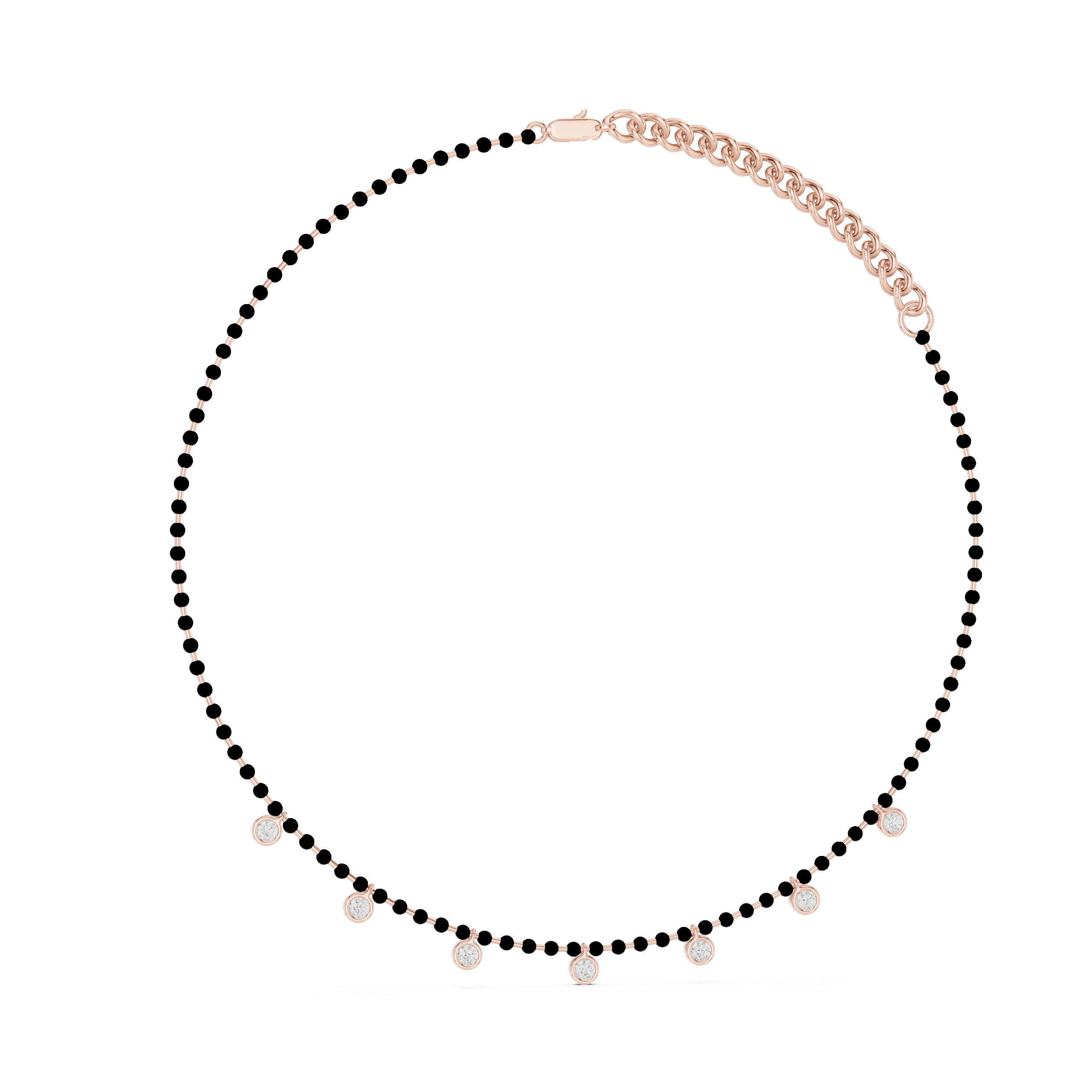 Traditional Black Bead Diamond Mangalsutra Necklace in White Gold Minimal Daily Wear Jewelry