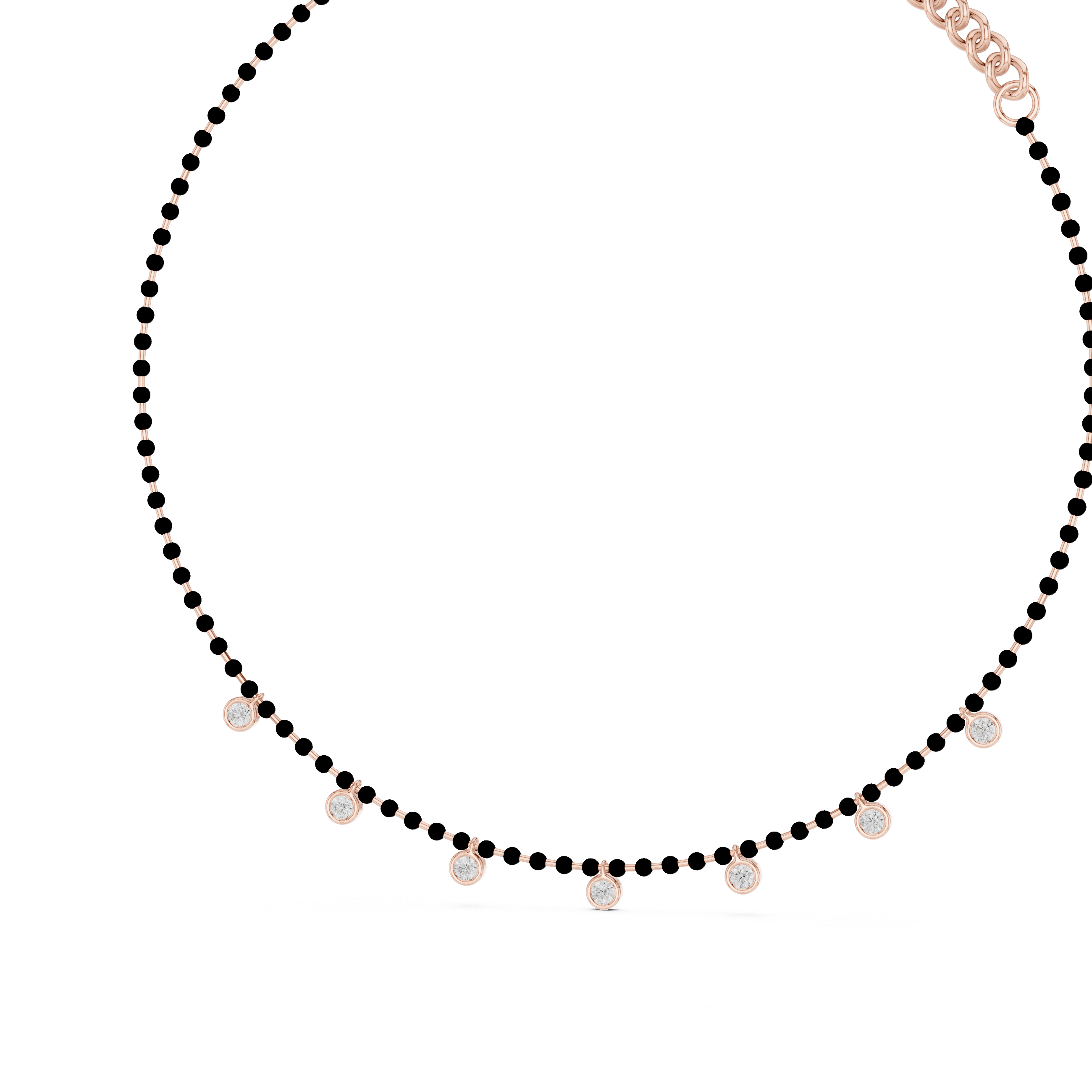 Traditional Black Bead Diamond Mangalsutra Necklace in White Gold Minimal Daily Wear Jewelry
