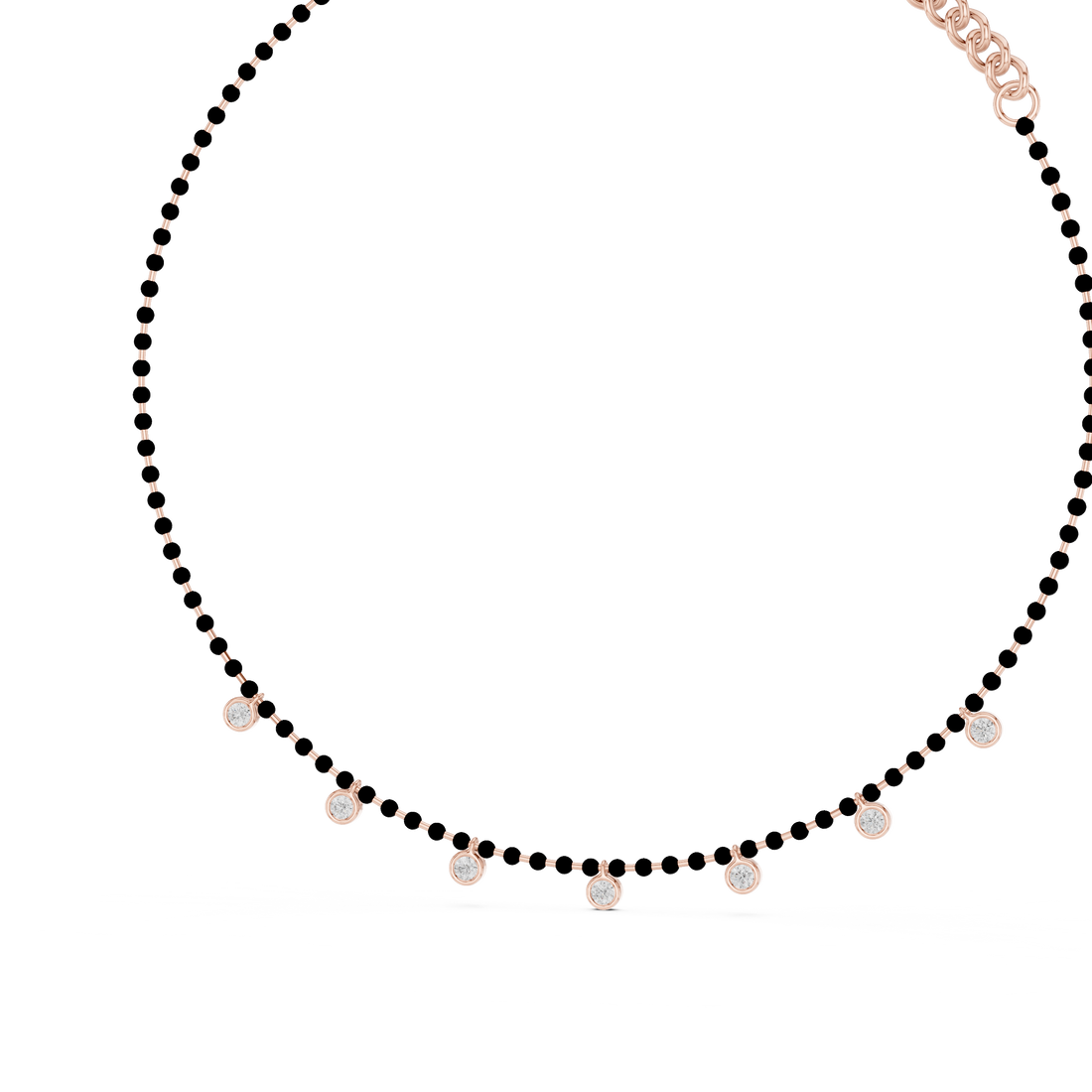 Traditional Black Bead Diamond Mangalsutra Necklace in White Gold Minimal Daily Wear Jewelry