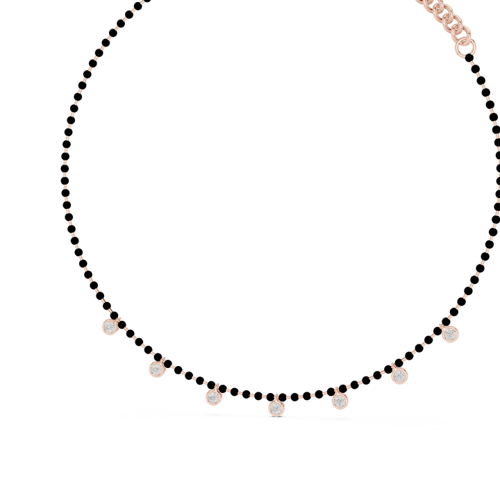 Traditional Black Bead Diamond Mangalsutra Necklace in White Gold Minimal Daily Wear Jewelry