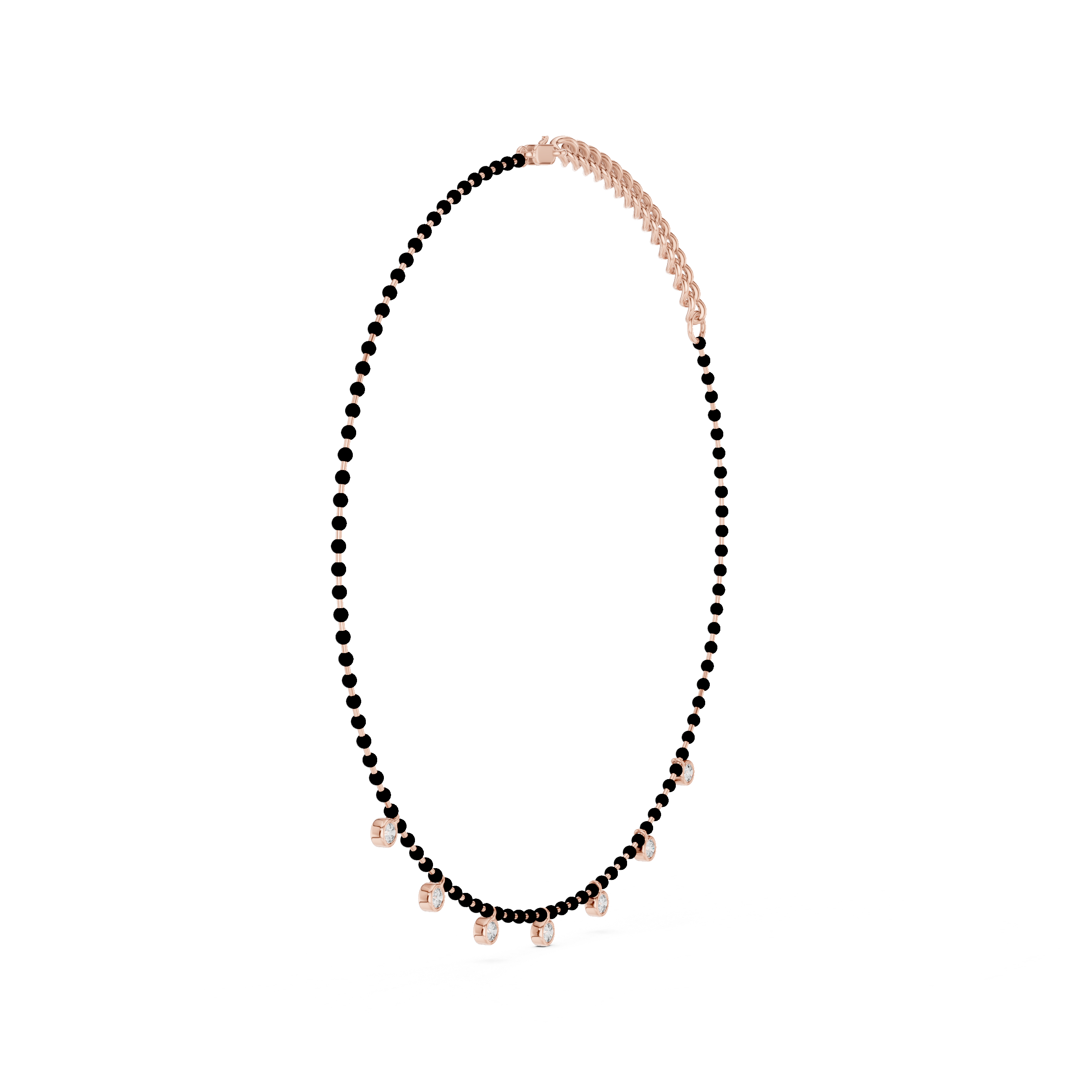 Traditional Black Bead Diamond Mangalsutra Necklace in White Gold Minimal Daily Wear Jewelry