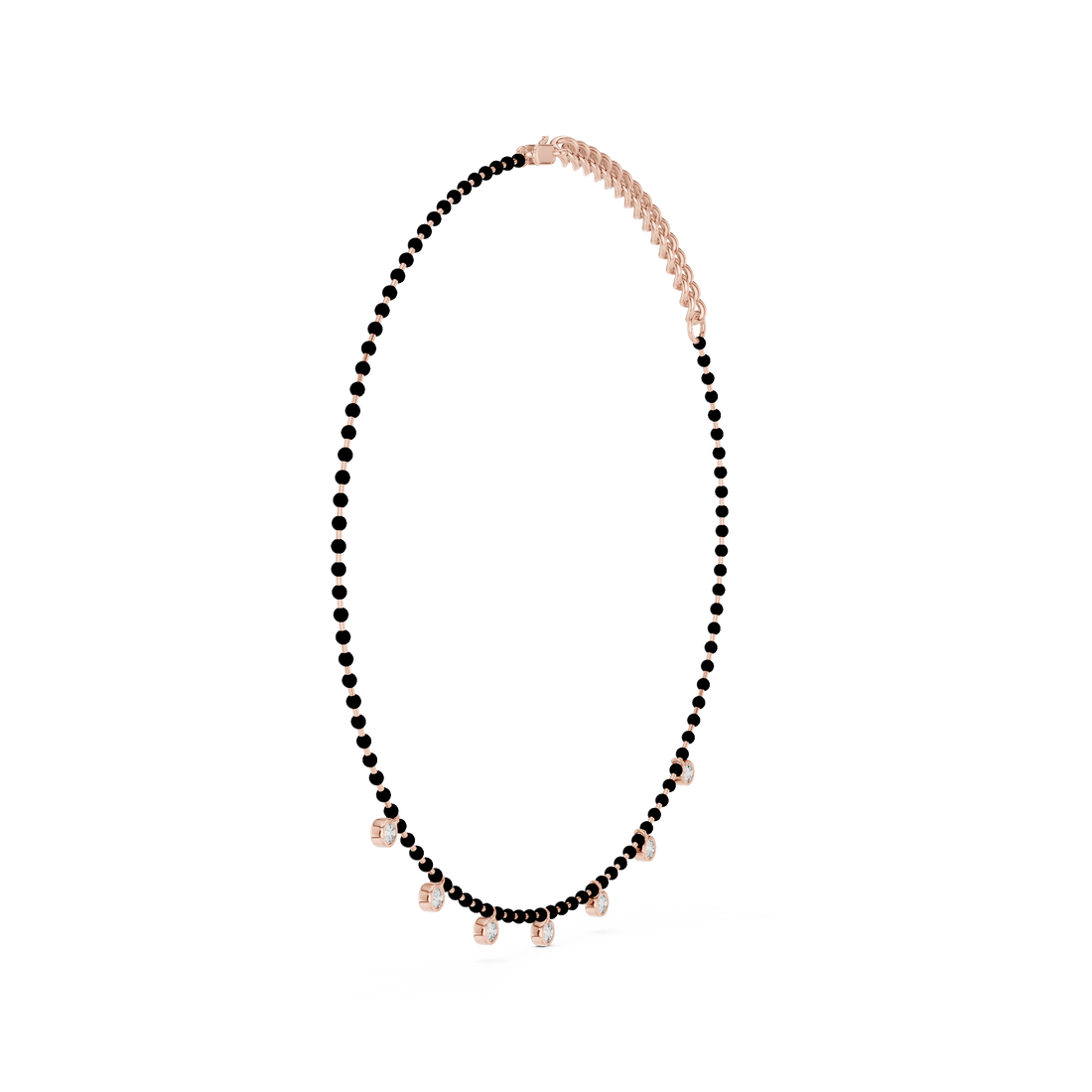 Traditional Black Bead Diamond Mangalsutra Necklace in White Gold Minimal Daily Wear Jewelry