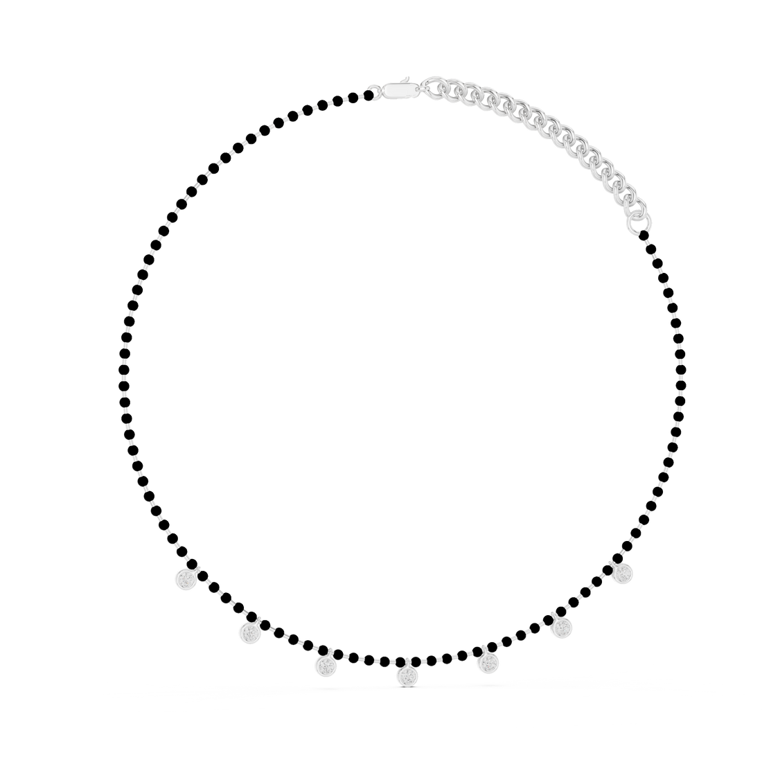 Traditional Black Bead Diamond Mangalsutra Necklace in White Gold Minimal Daily Wear Jewelry