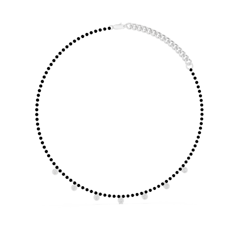 Traditional Black Bead Diamond Mangalsutra Necklace in White Gold Minimal Daily Wear Jewelry