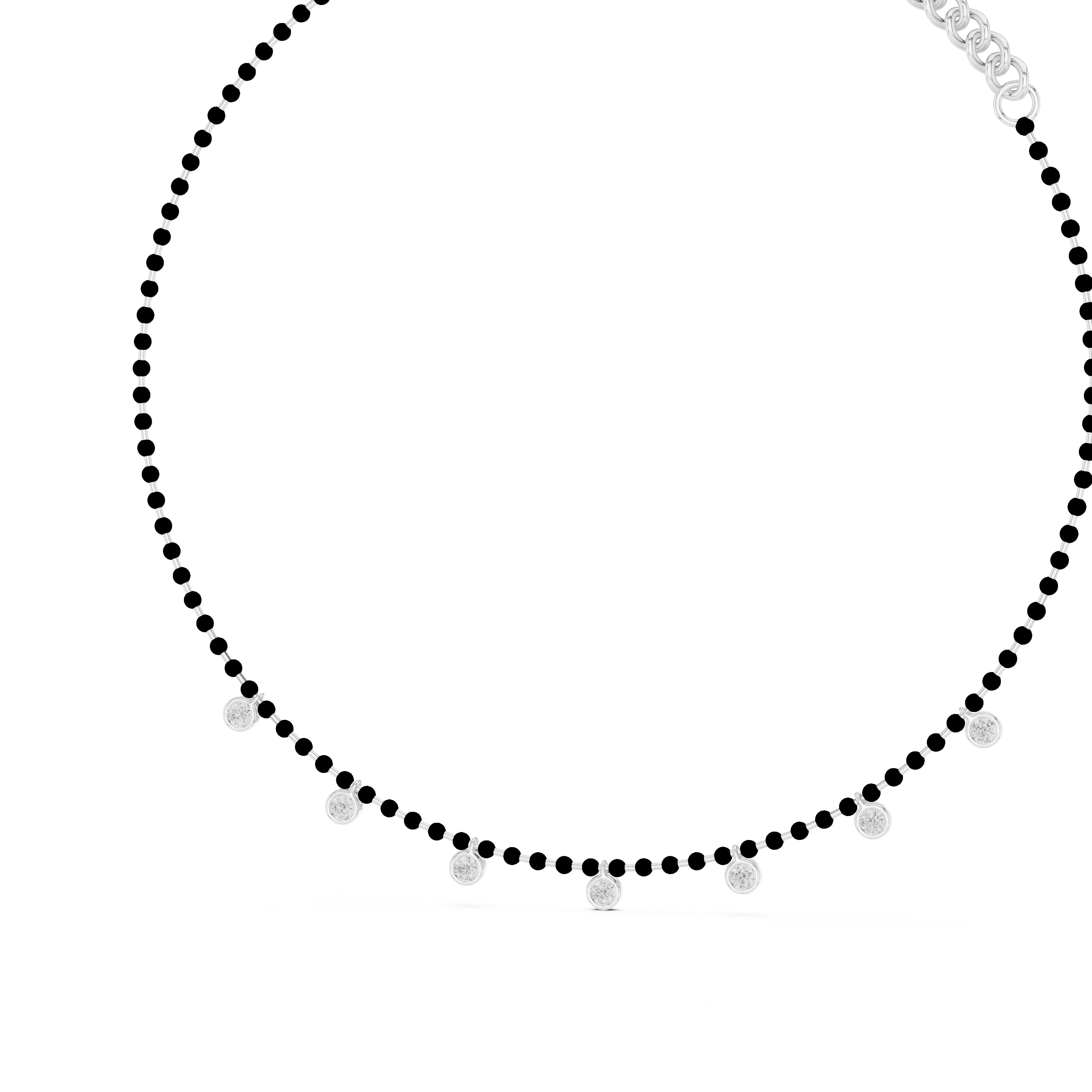Traditional Black Bead Diamond Mangalsutra Necklace in White Gold Minimal Daily Wear Jewelry