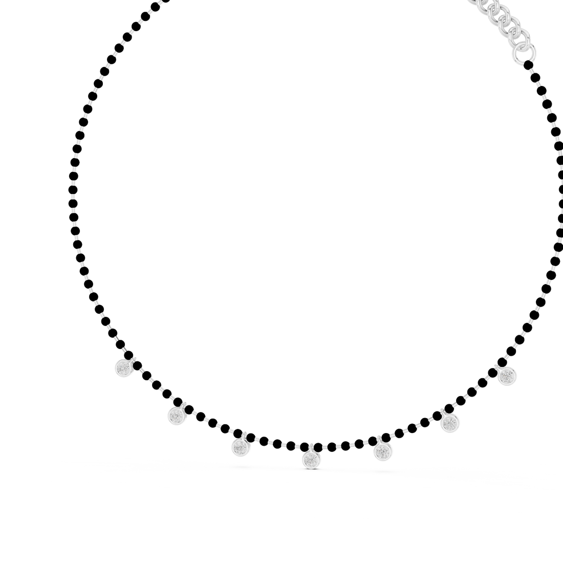 Traditional Black Bead Diamond Mangalsutra Necklace in White Gold Minimal Daily Wear Jewelry
