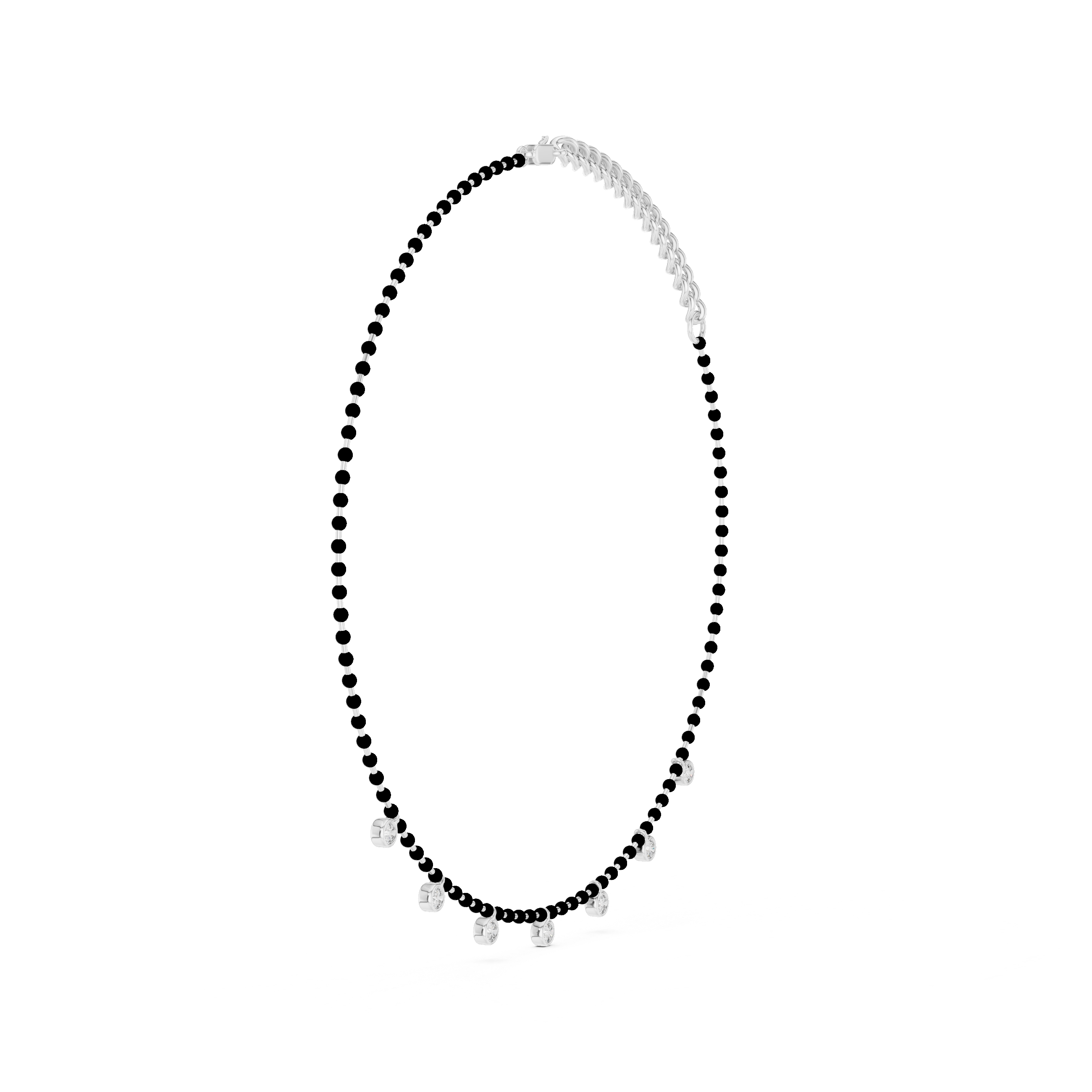 Traditional Black Bead Diamond Mangalsutra Necklace in White Gold Minimal Daily Wear Jewelry