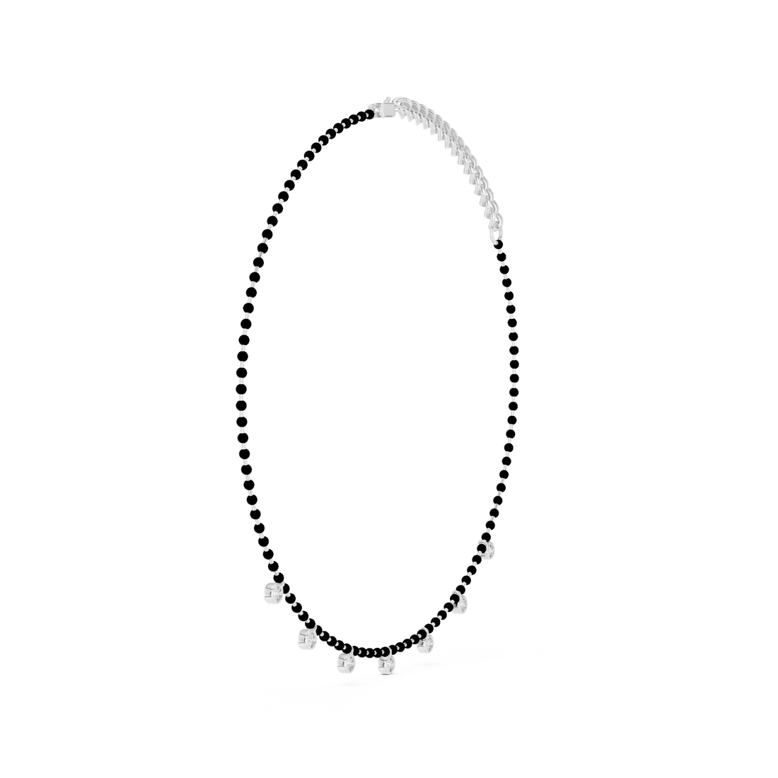 Traditional Black Bead Diamond Mangalsutra Necklace in White Gold Minimal Daily Wear Jewelry