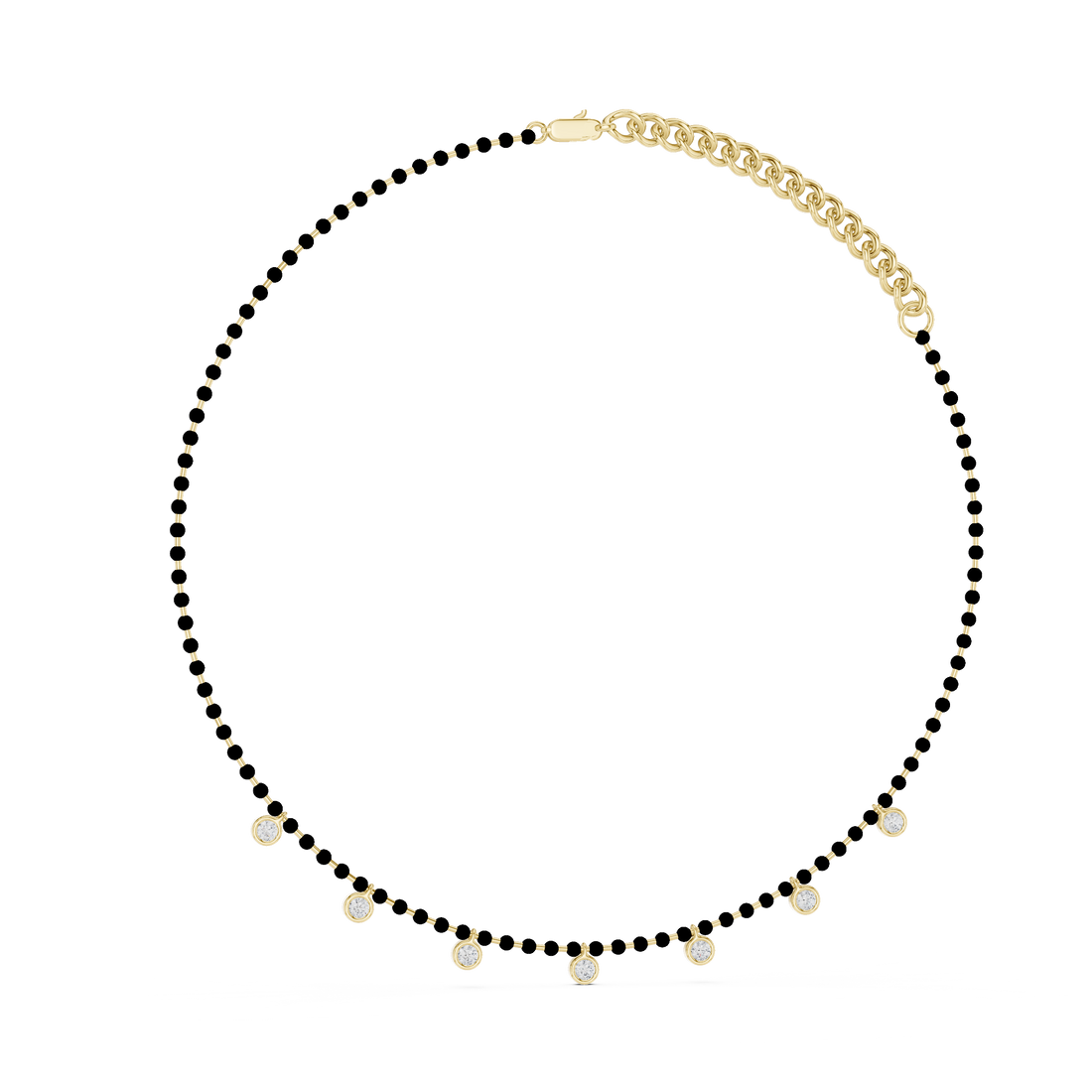 Traditional Black Bead Diamond Mangalsutra Necklace in White Gold Minimal Daily Wear Jewelry