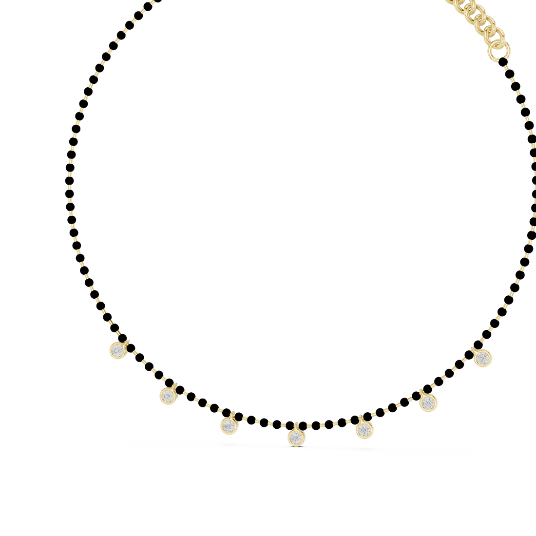Traditional Black Bead Diamond Mangalsutra Necklace in White Gold Minimal Daily Wear Jewelry