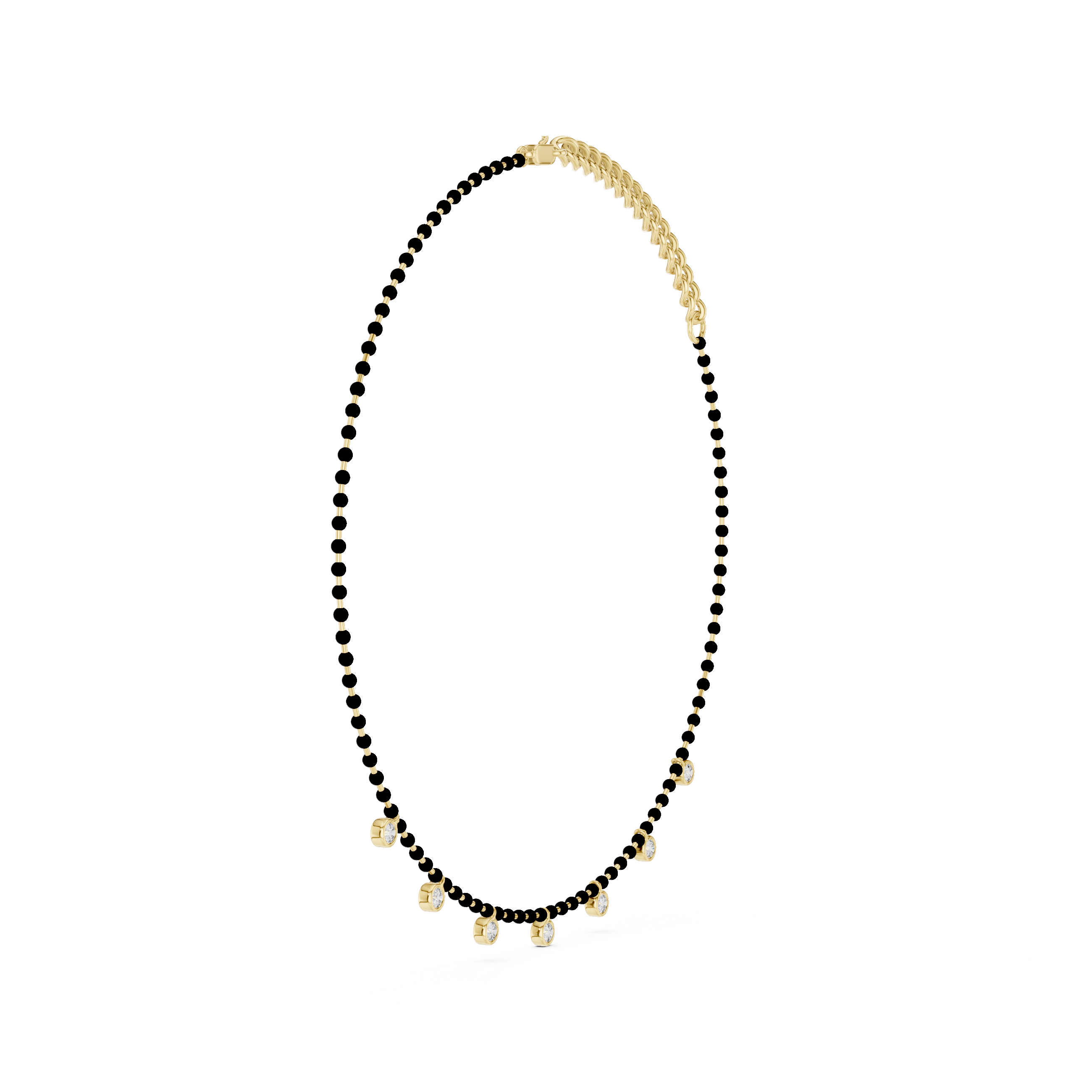 Traditional Black Bead Diamond Mangalsutra Necklace in White Gold Minimal Daily Wear Jewelry