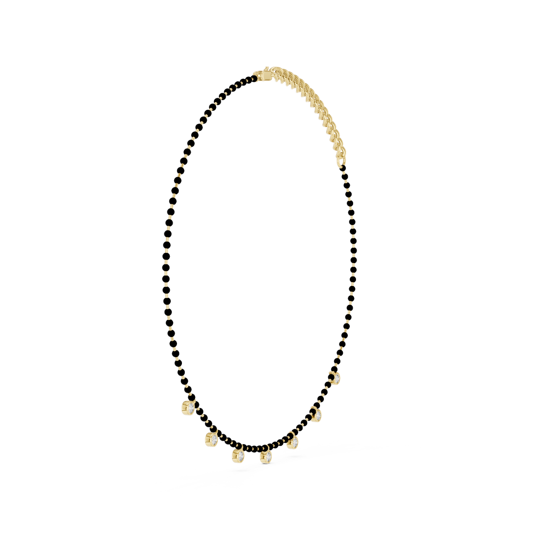Traditional Black Bead Diamond Mangalsutra Necklace in White Gold Minimal Daily Wear Jewelry