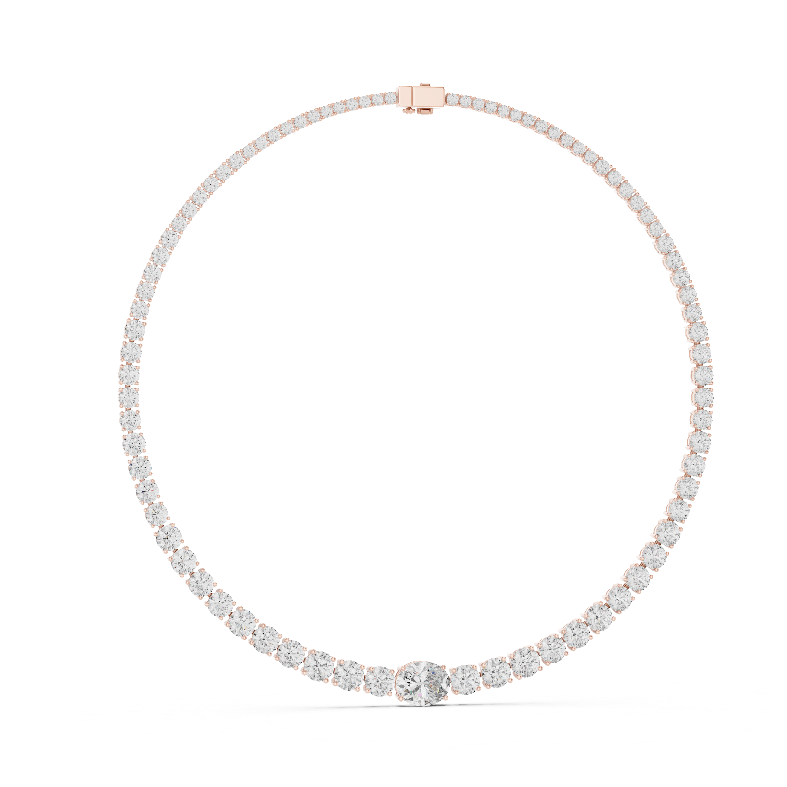Elegant Oval Diamond Tennis Necklace in White Gold Minimal Luxury Wedding Necklace for Women